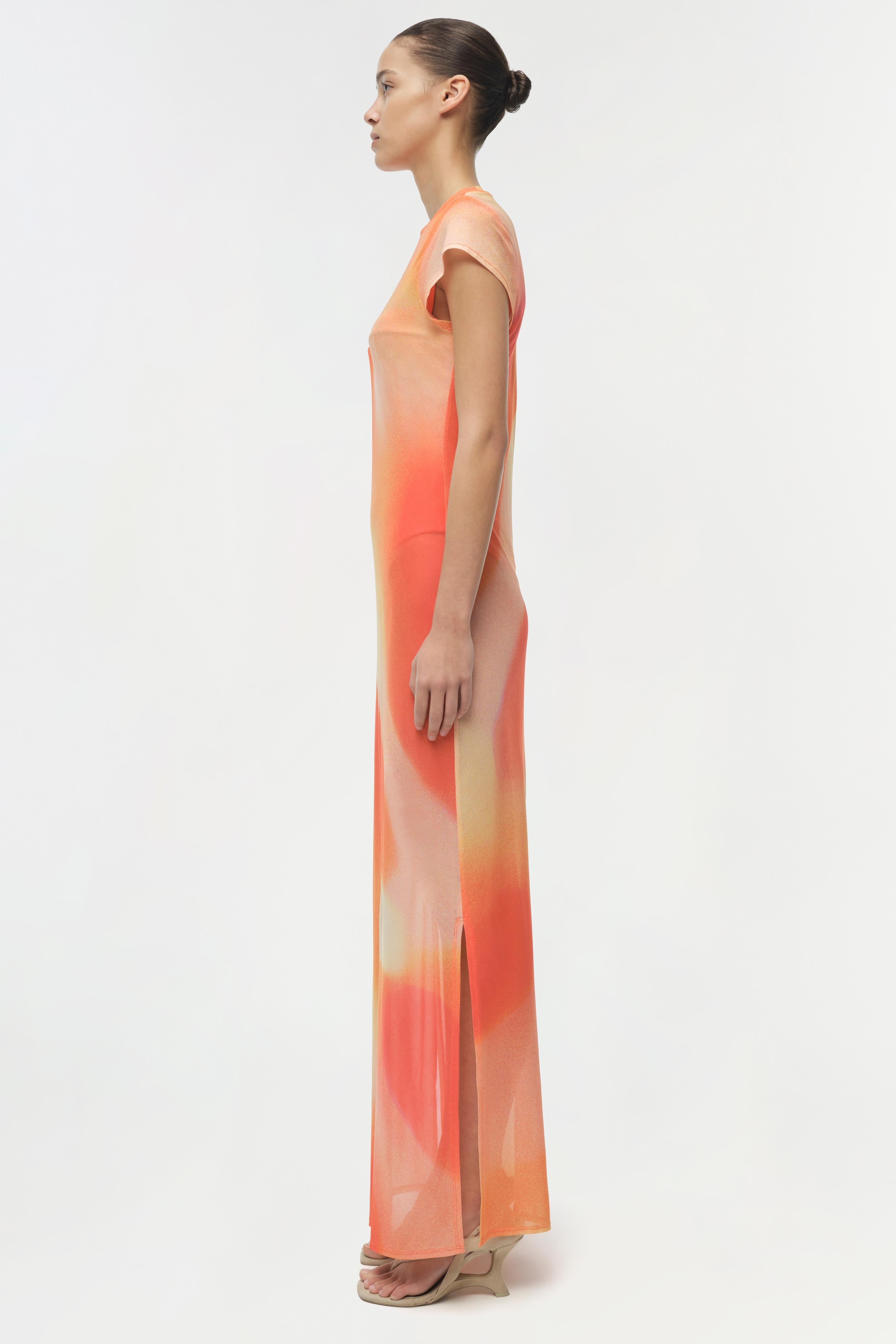 SIMKHAI Women's Fia Mesh Midi Dress in Golden Hour Sunset, Size XS SIMKHAI Women's Fia Mesh Midi Dress in Golden Hour Sunset, Size XS