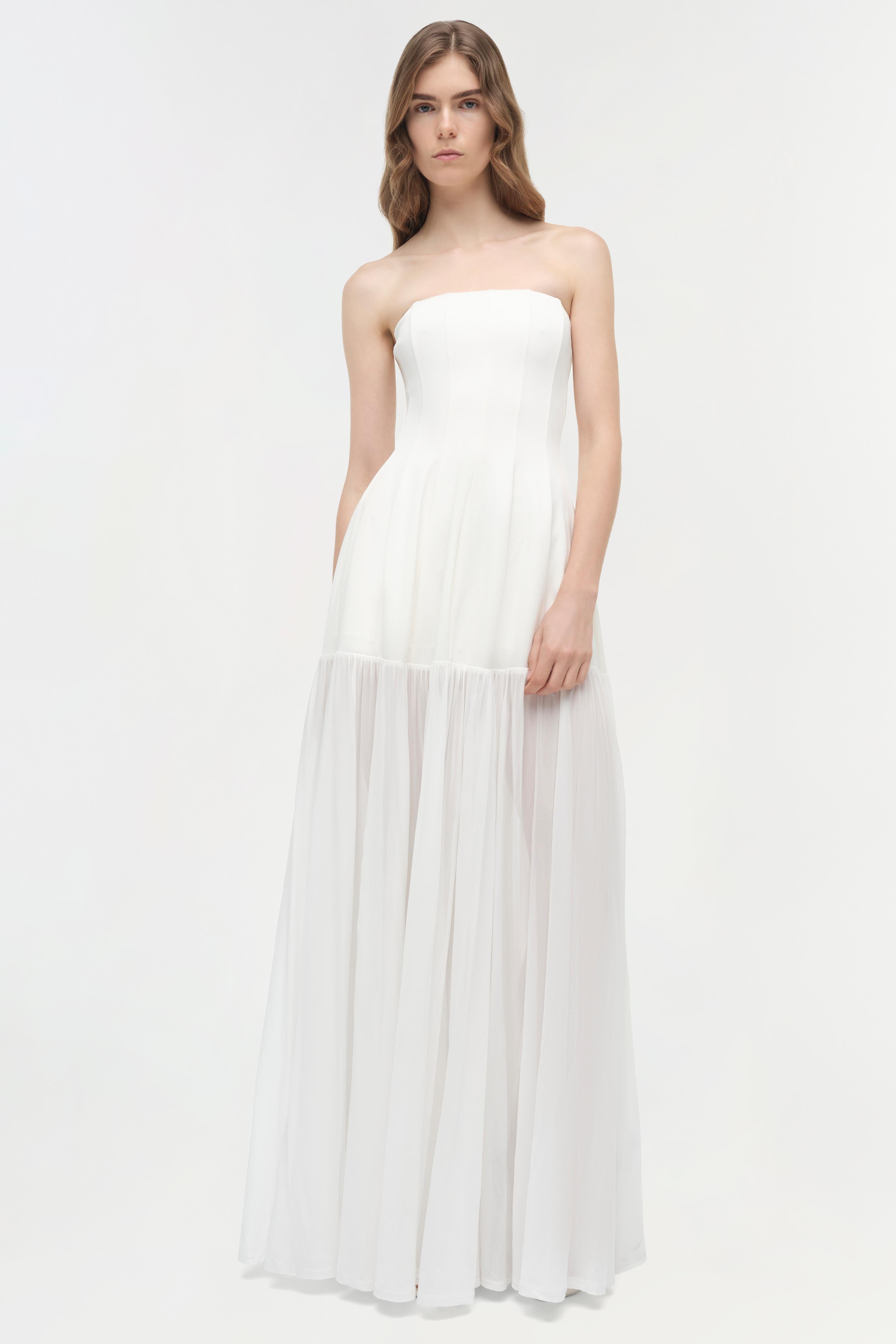 white draped jersey dress Lyla draped jersey gown in white - Tove