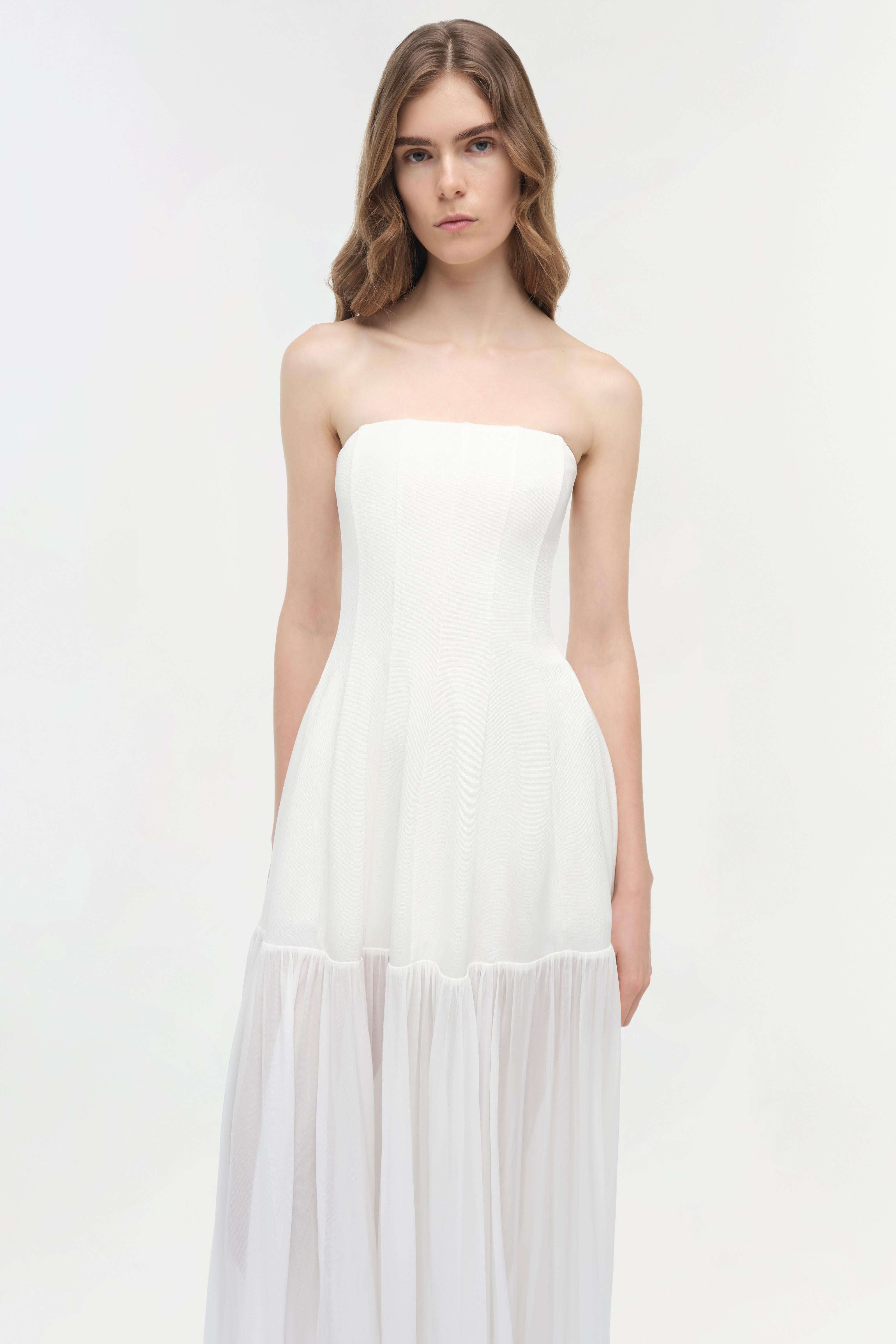 Sandrine Draped Jersey Bustier Midi Dress SIMKHAI Sandrine Draped Jersey Bustier Midi Dress SIMKHAI