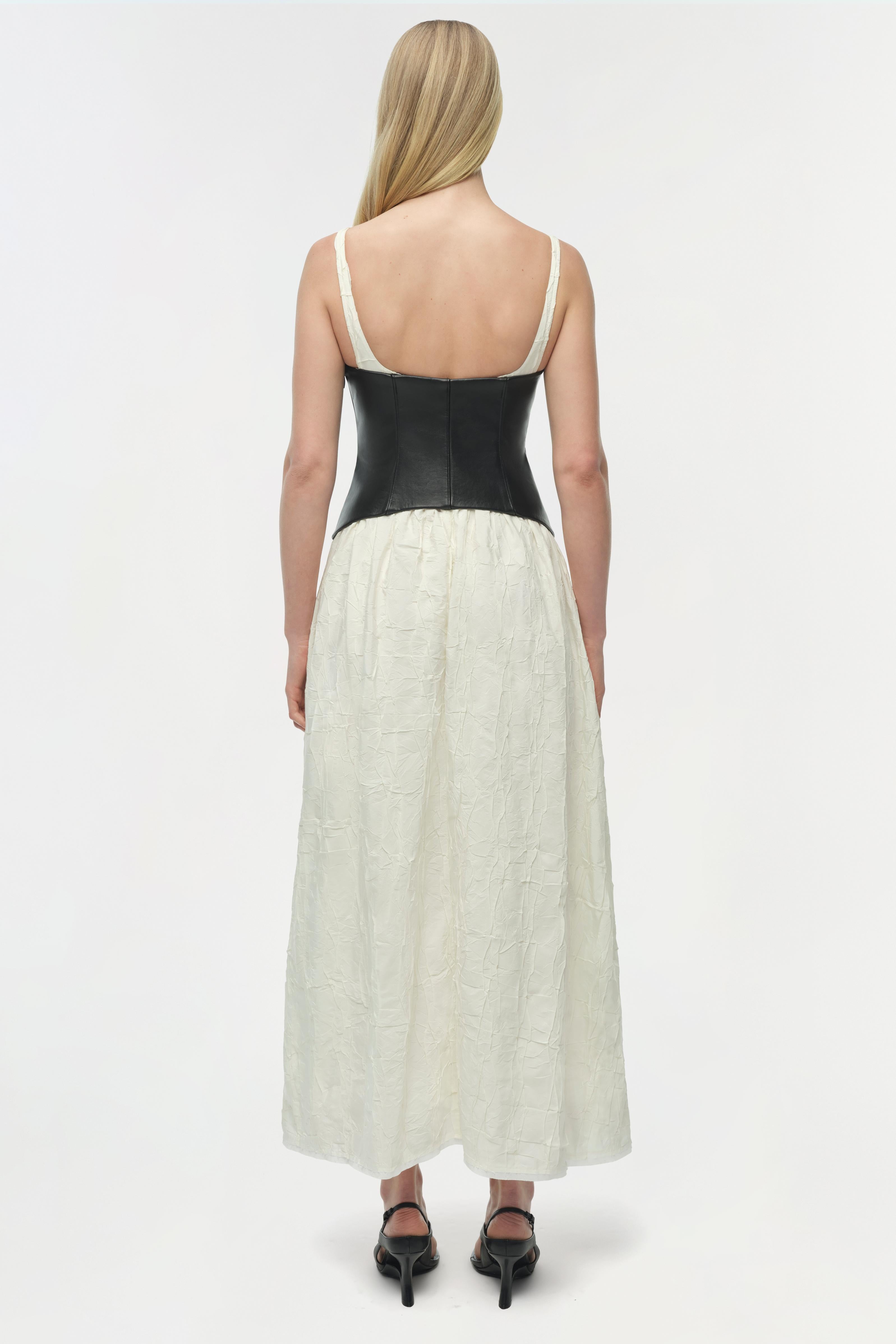 SIMKHAI Cortland Belted Bustier Dress in White,Black
