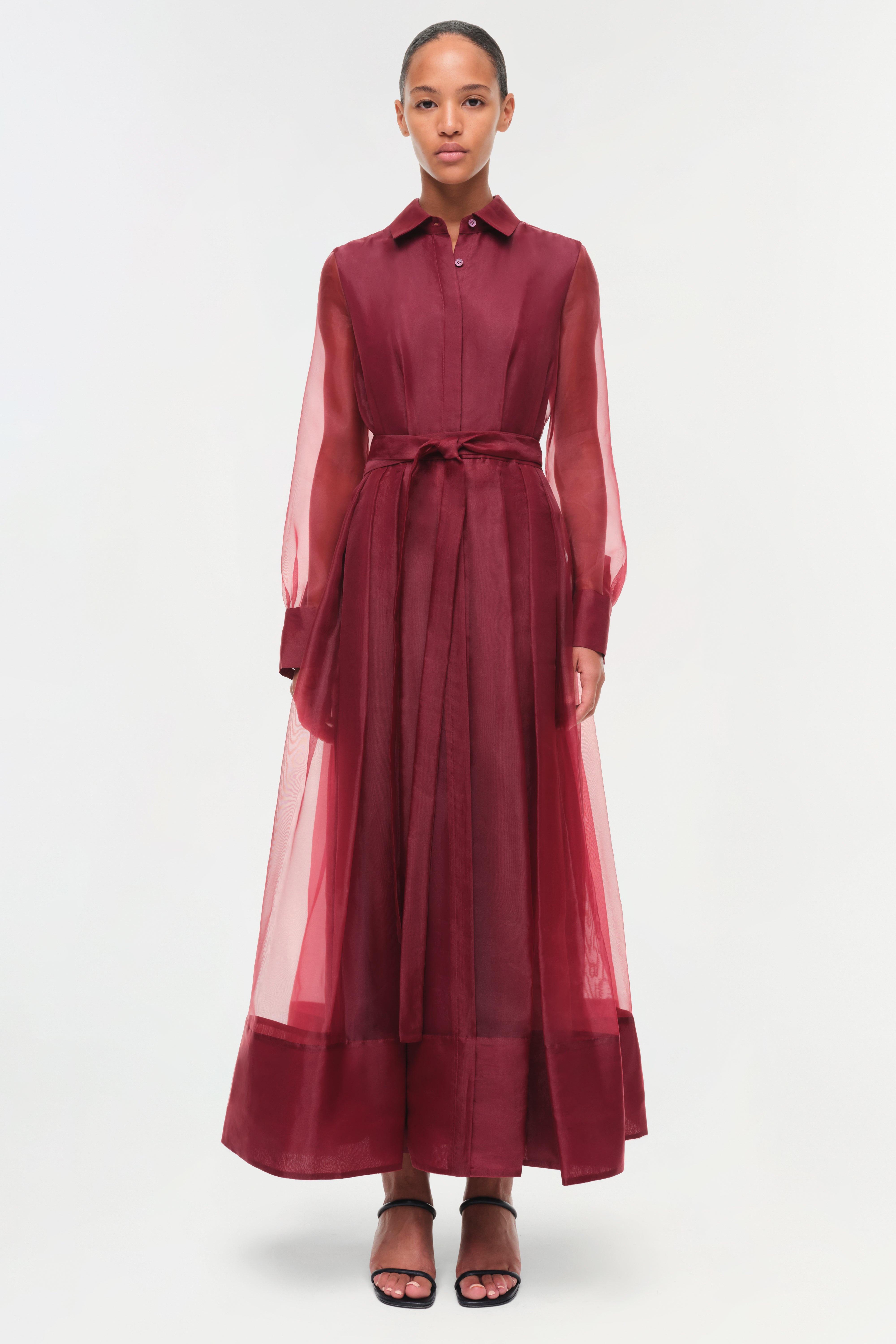 SIMKHAI Women's Montgomery Organza Belted Dress in Oxblood, Size 0 SIMKHAI Women's Montgomery Organza Belted Dress in Oxblood, Size 0