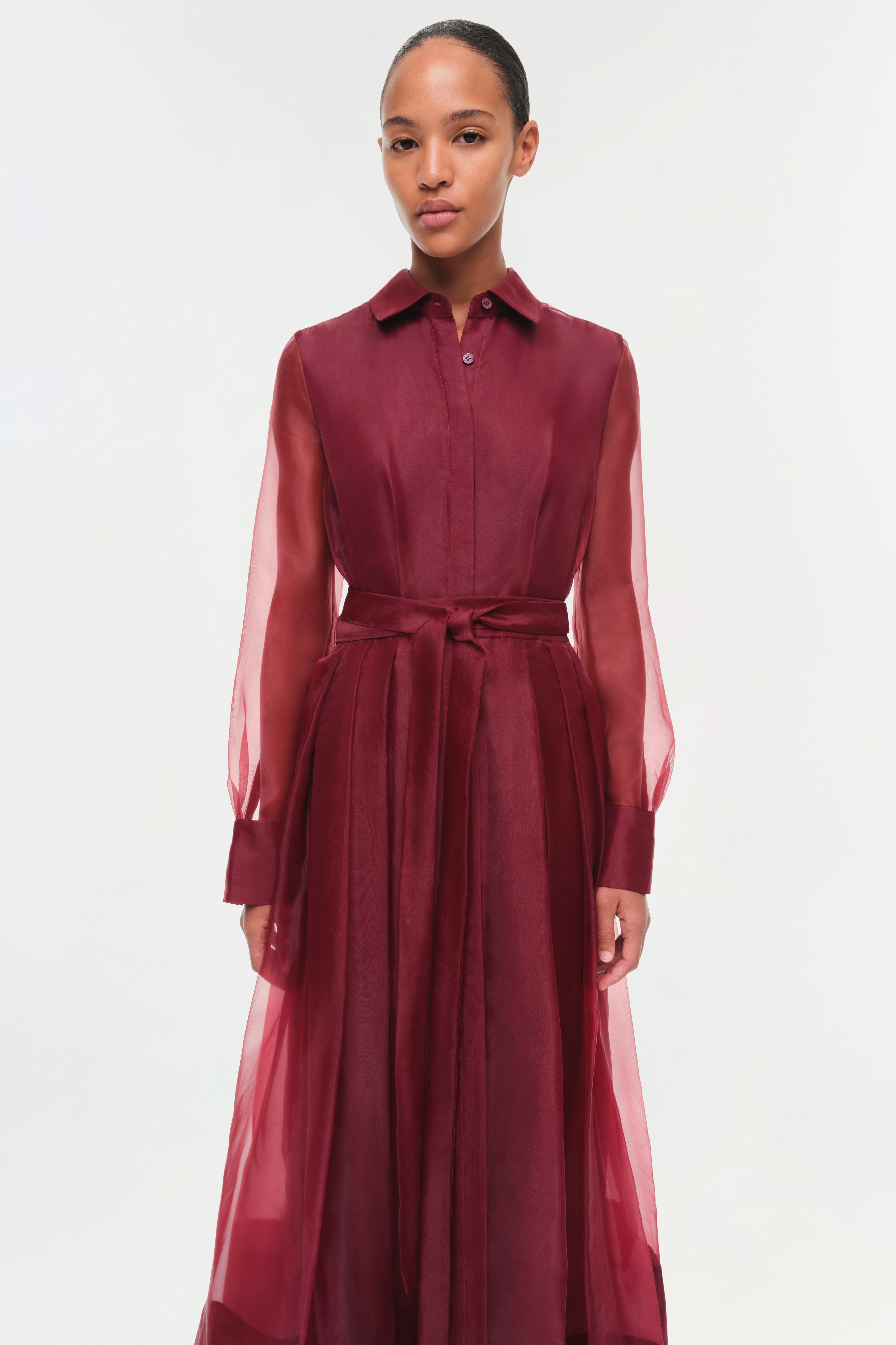 SIMKHAI Women's Montgomery Organza Belted Dress in Oxblood, Size 0 SIMKHAI Women's Montgomery Organza Belted Dress in Oxblood, Size 0