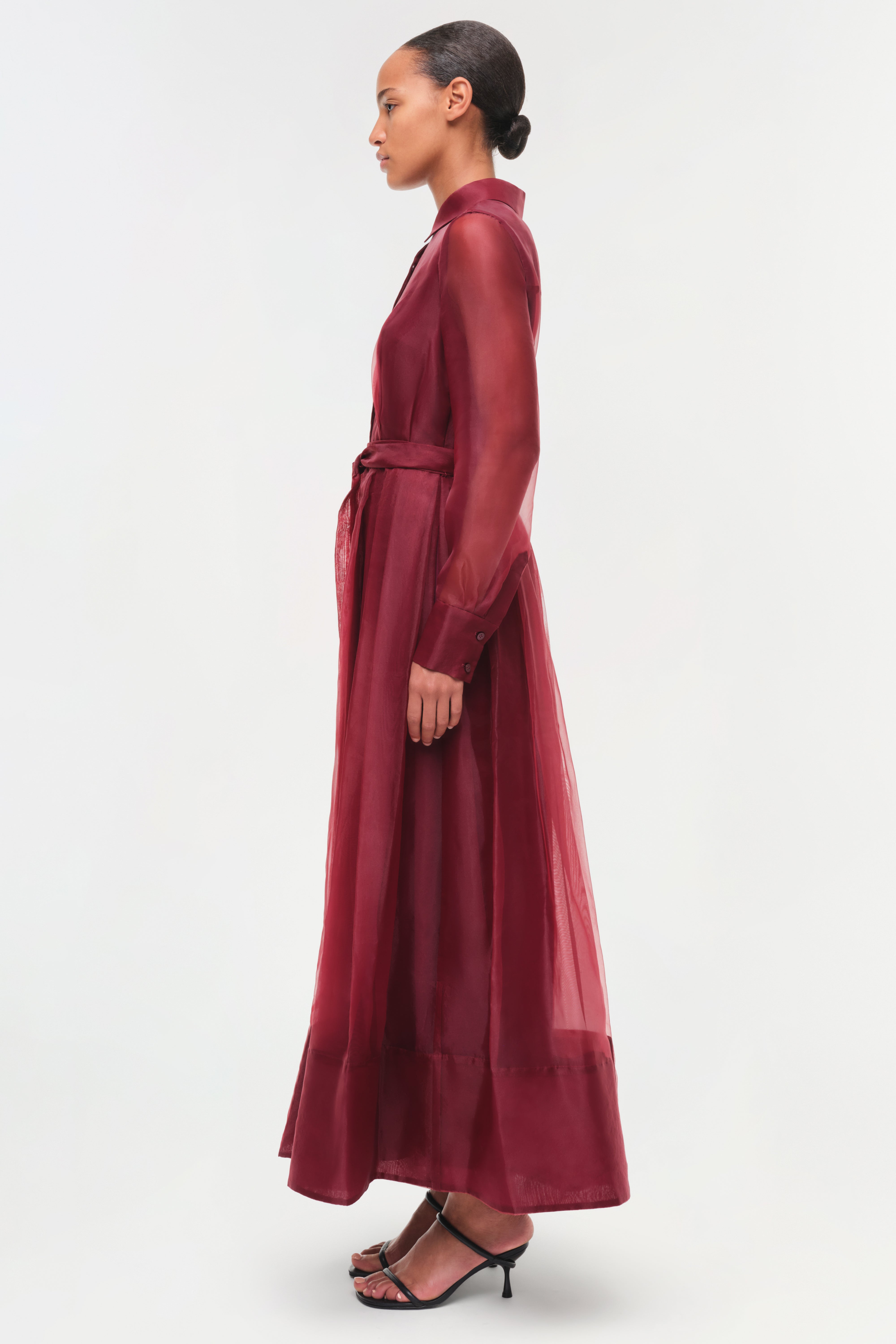 jonathan simkhai aubree organza midi dress SIMKHAI Women's Montgomery Organza Belted Dress in Oxblood, Size 0