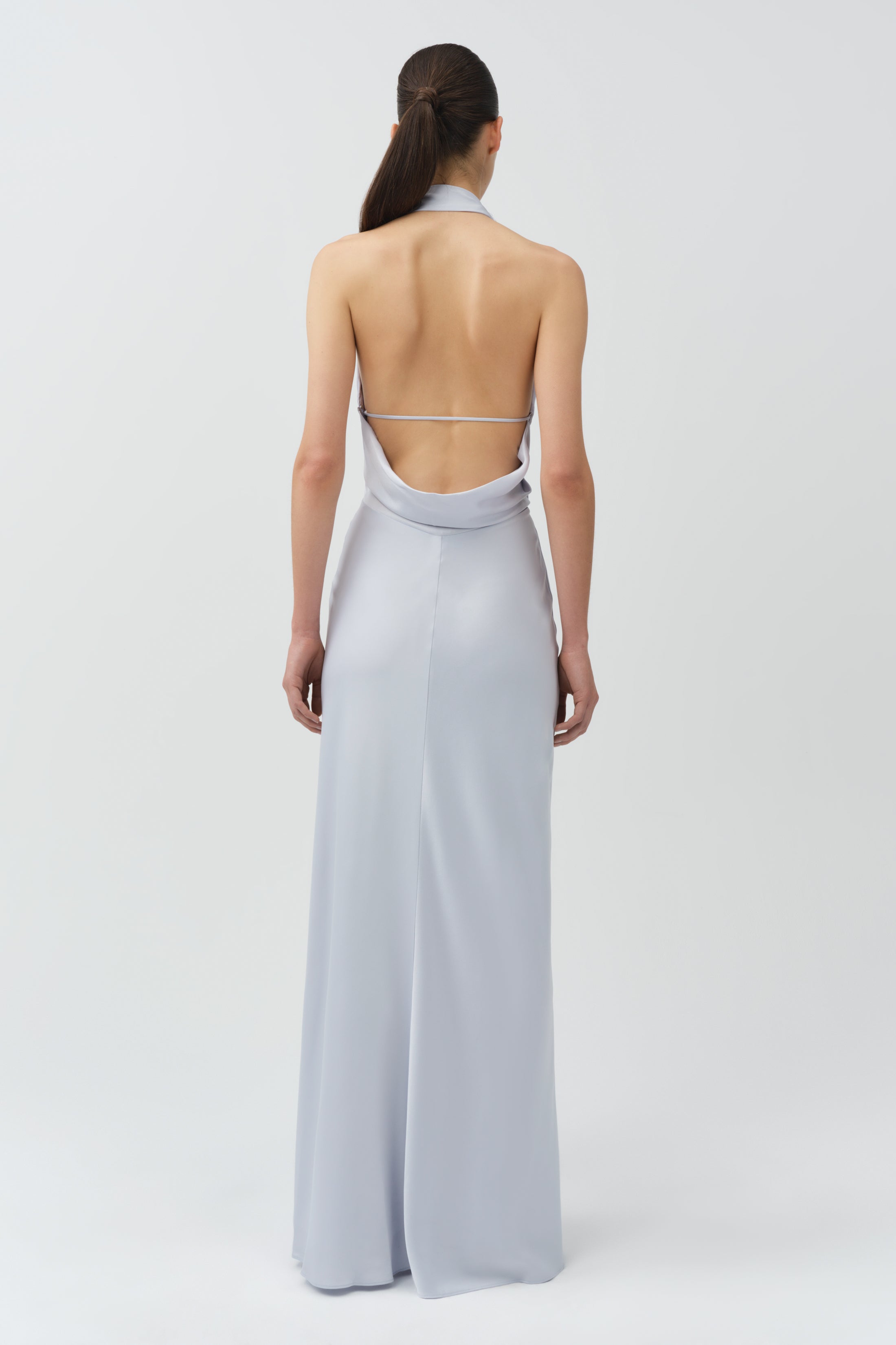 SIMKHAI Women's Reannon Draped Satin Gown in Blue Haze, Size 2 SIMKHAI Women's Reannon Draped Satin Gown in Blue Haze, Size 2