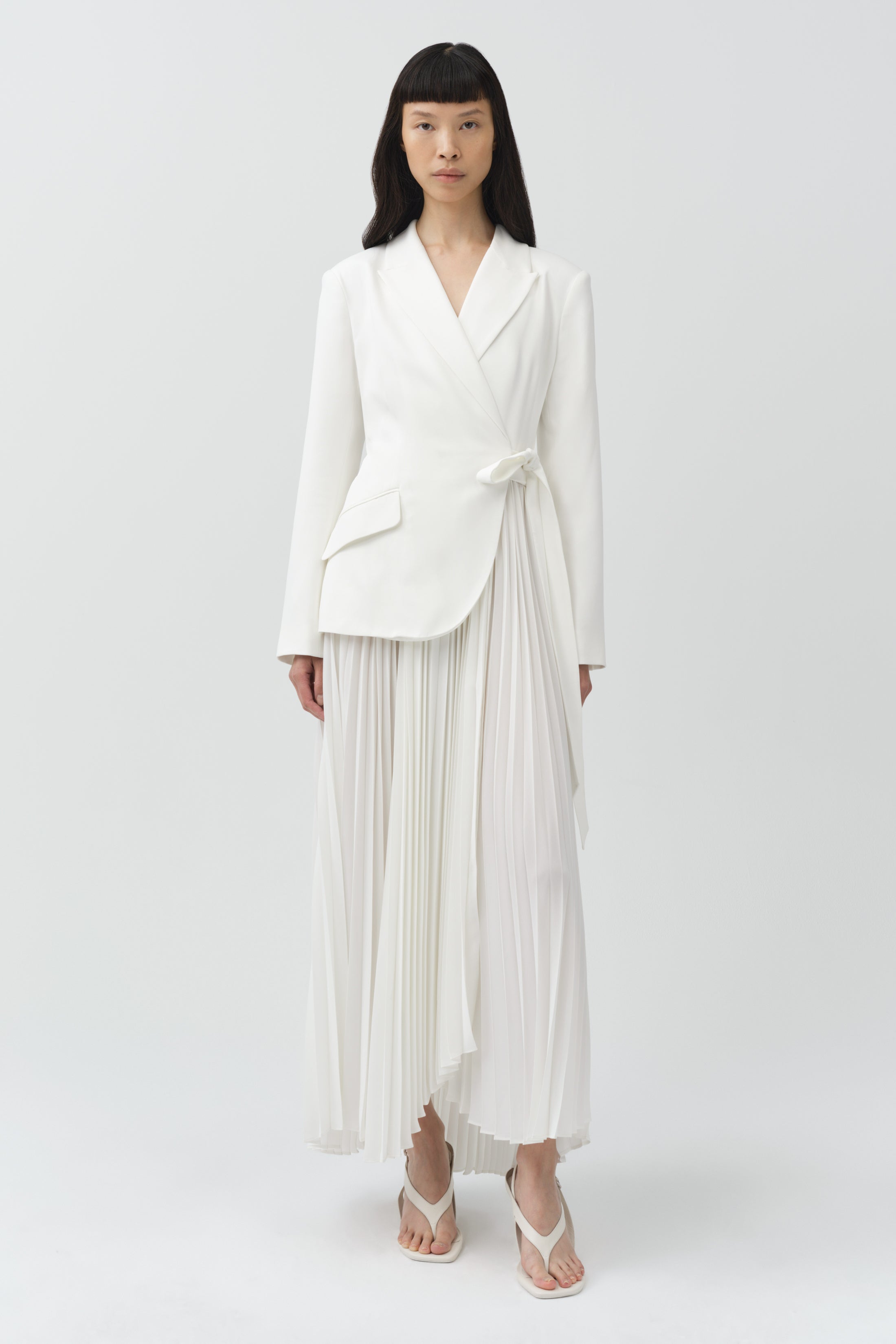 SIMKHAI Women's Ambretta Pleated Crepe Combo Midi Dress in White Size US 4