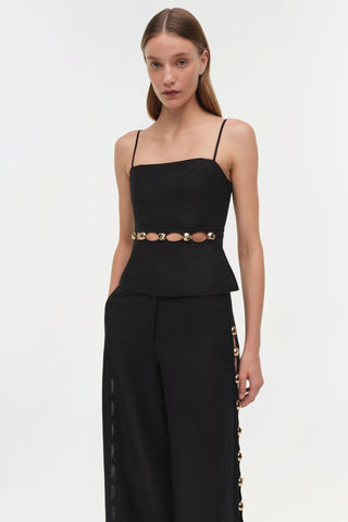 Cayman Studded Linen Wide Leg Pant