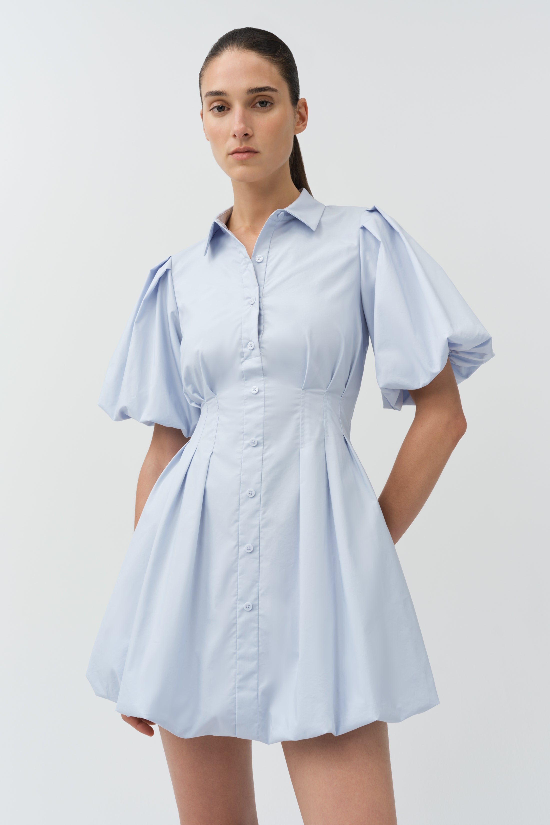 Cleo Balloon Pintuck Mini Dress - Blue | SIMKHAI Cleo Balloon Pintuck Mini Dress - Blue | SIMKHAI