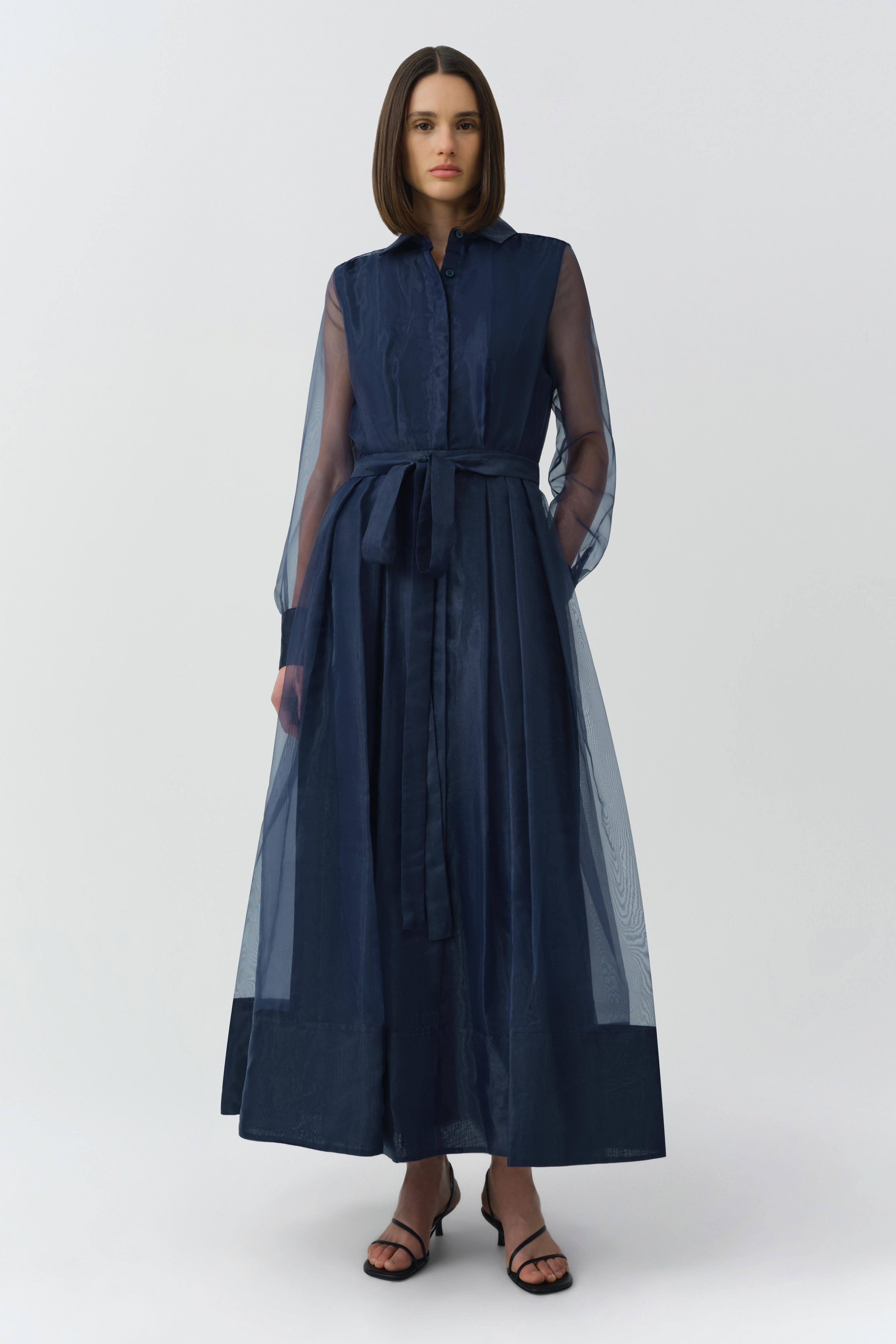 navy blue midi dress button up Montgomery Button Up Long Sleeve Midi Dress - Midnight Blue
