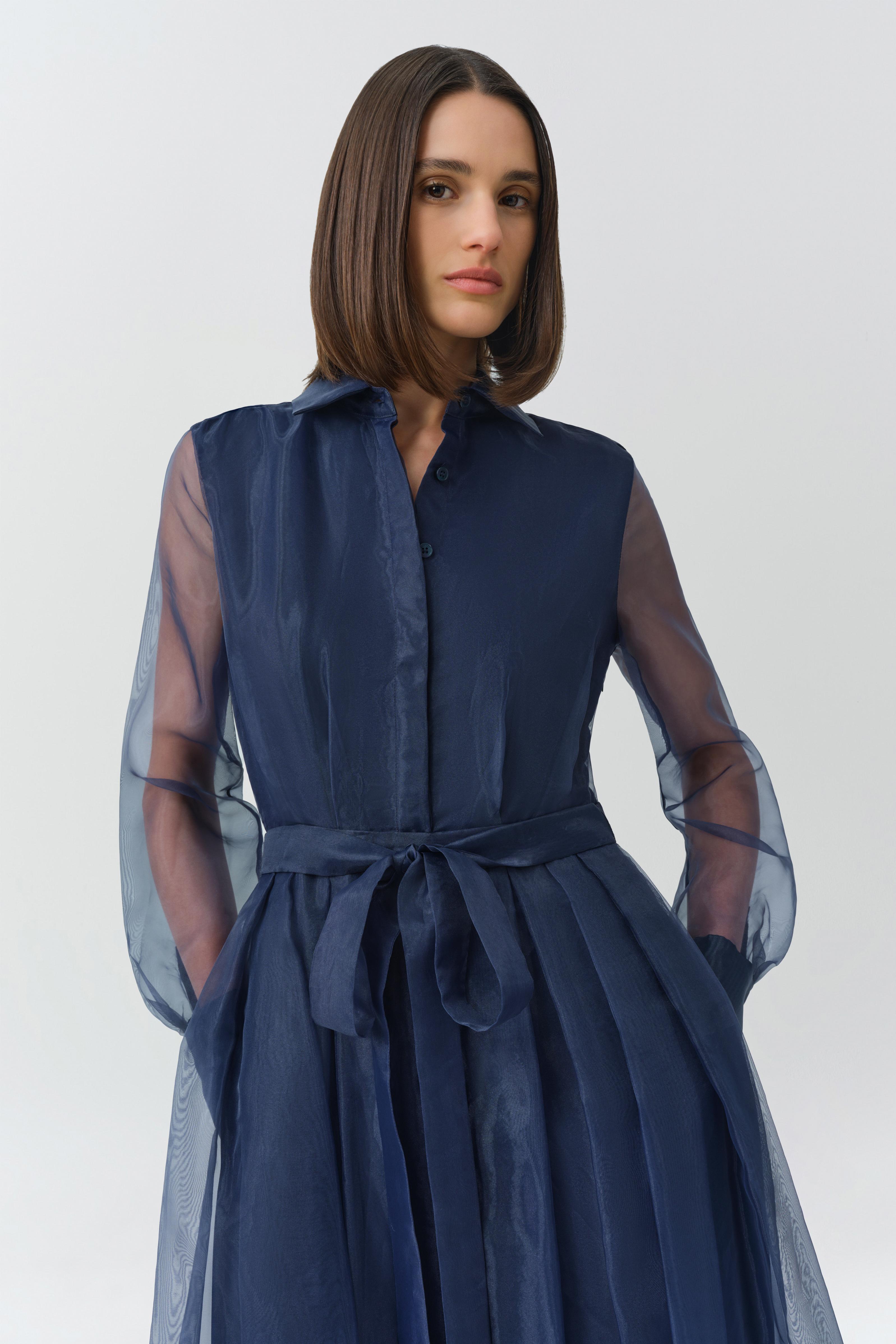 blue long sleeve midi dress Montgomery Button Up Long Sleeve Midi Dress - Midnight Blue