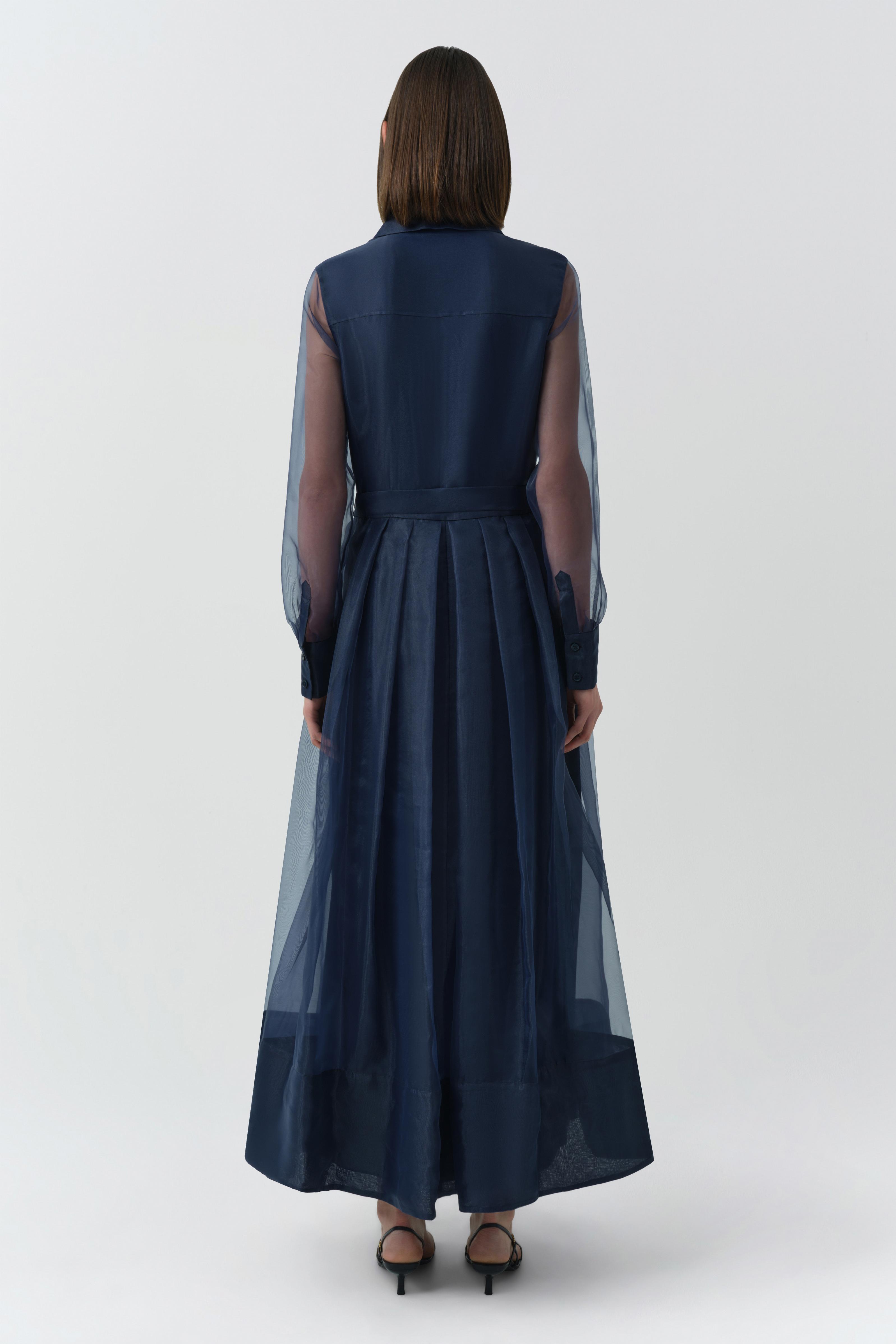 navy midi dress with sleeves Montgomery Button Up Long Sleeve Midi Dress - Midnight Blue