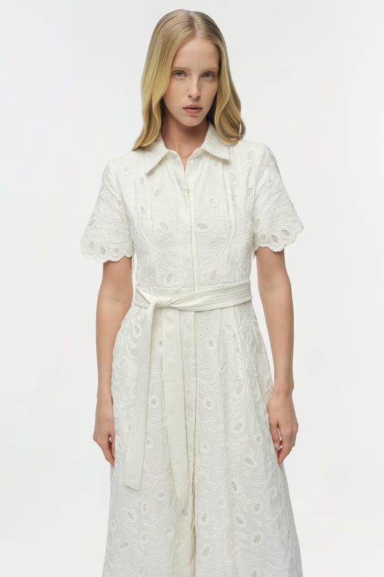 Audria Belted Linen Midi Dress