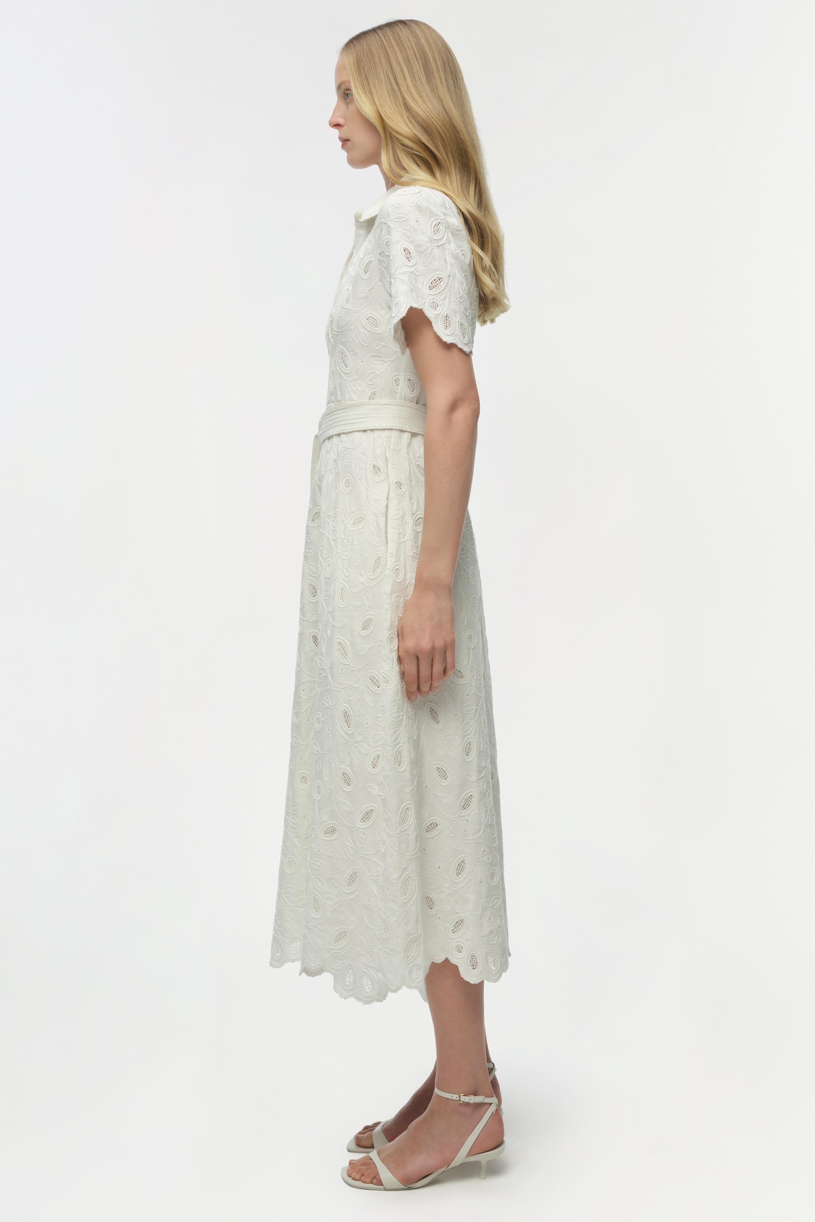 SIMKHAI Women's Audria Belted Midi-Shirtdress - Ivory
