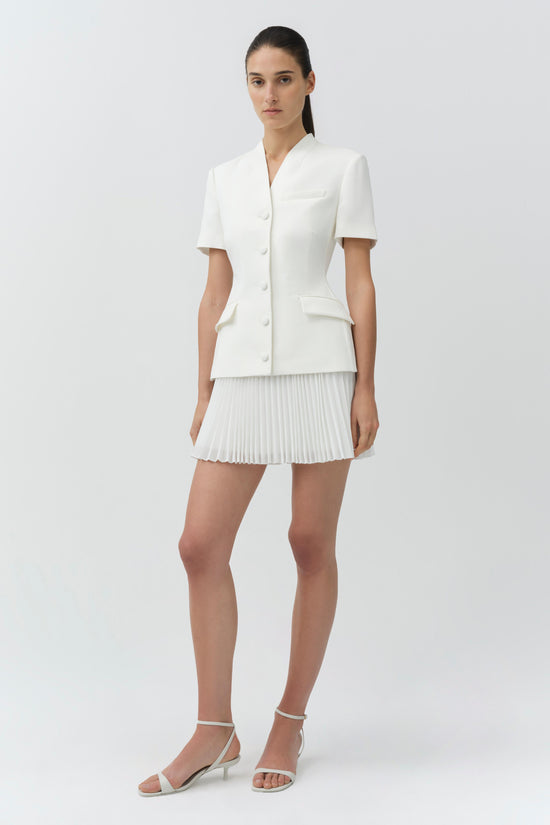 SIMKHAI Leah Pleated Mini Dress, Ivory, Women's, 12