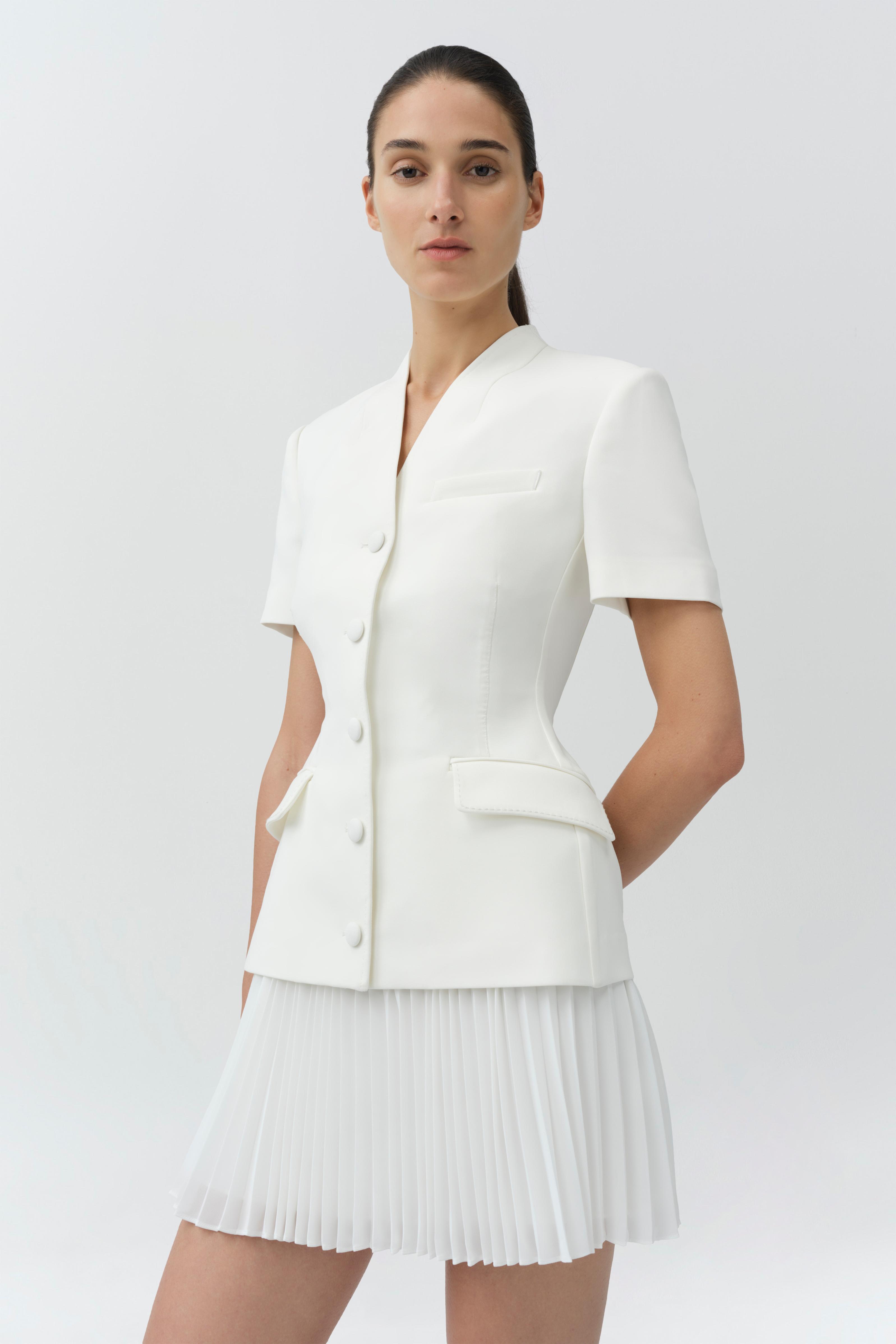 SIMKHAI Leah Pleated Mini Dress, Ivory, Women's, 12