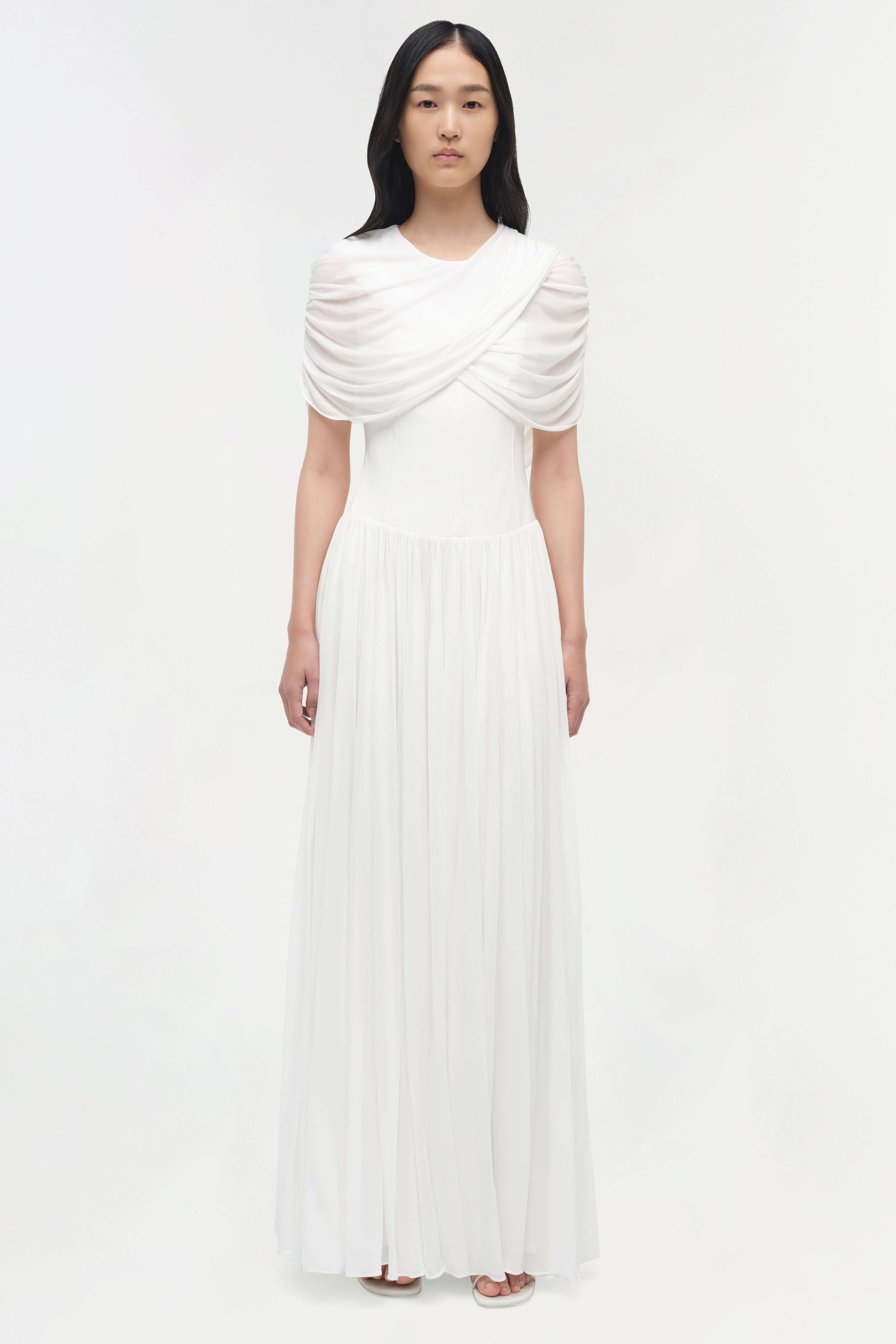 SIMKHAI Women's Nancie Draped Jersey Cape Maxi Dress in Ivory, Size 14 SIMKHAI Women's Nancie Draped Jersey Cape Maxi Dress in Ivory, Size 14