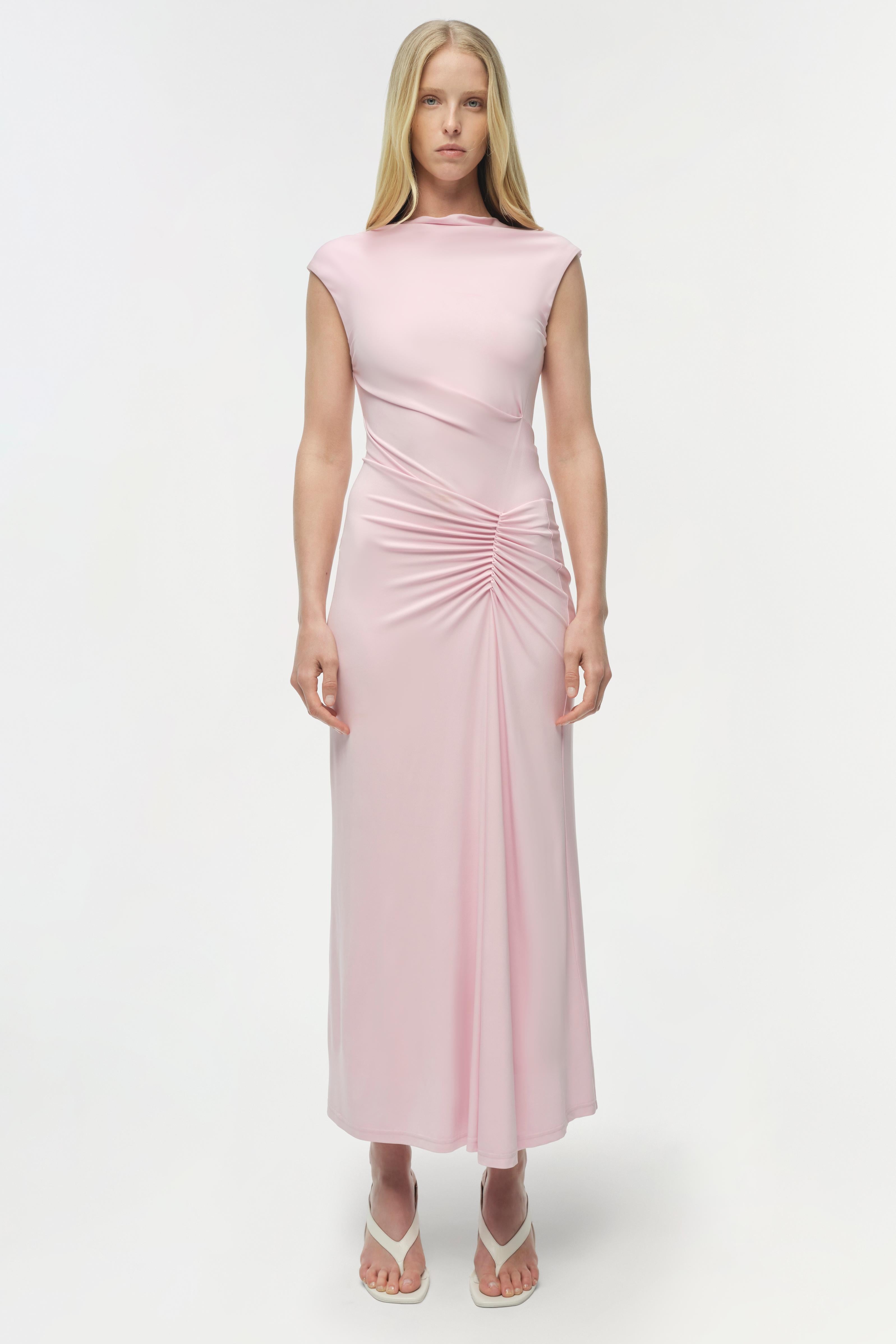 SIMKHAI Acacia Draped Jersey Midi Dress in Pink - Size S SIMKHAI Acacia Draped Jersey Midi Dress in Pink - Size S