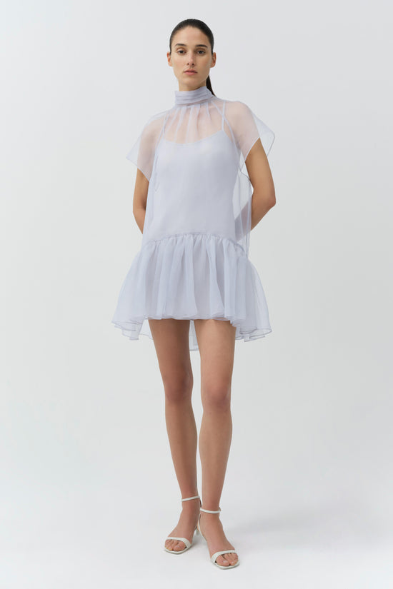 mini dress with sheer overlay Backless Mini Dress With Sheer Overlay Skirt, Elegant Bridal Shower & Event Party Dress