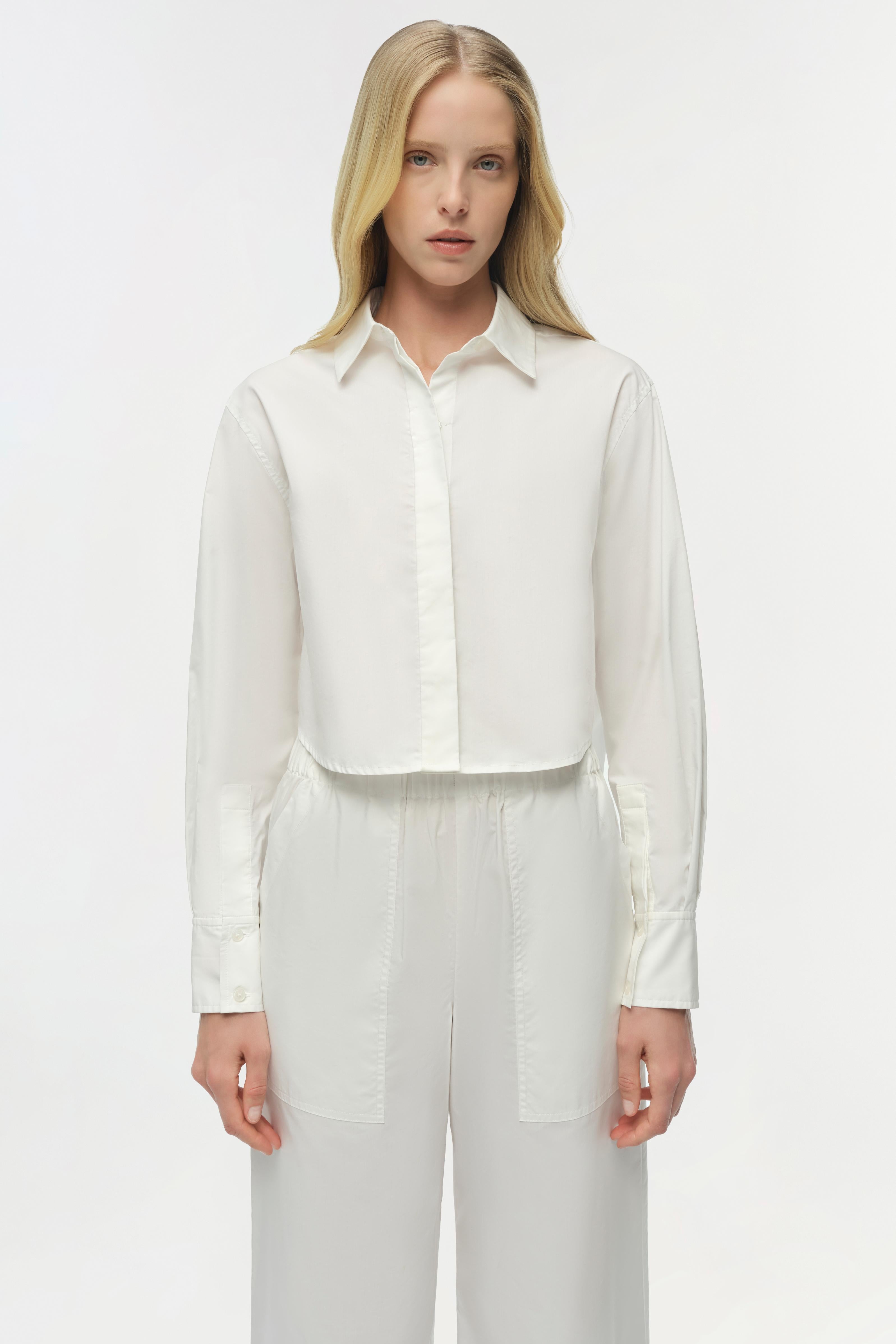 SIMKHAI Women's Renata Cropped Shirt in White, Size Medium