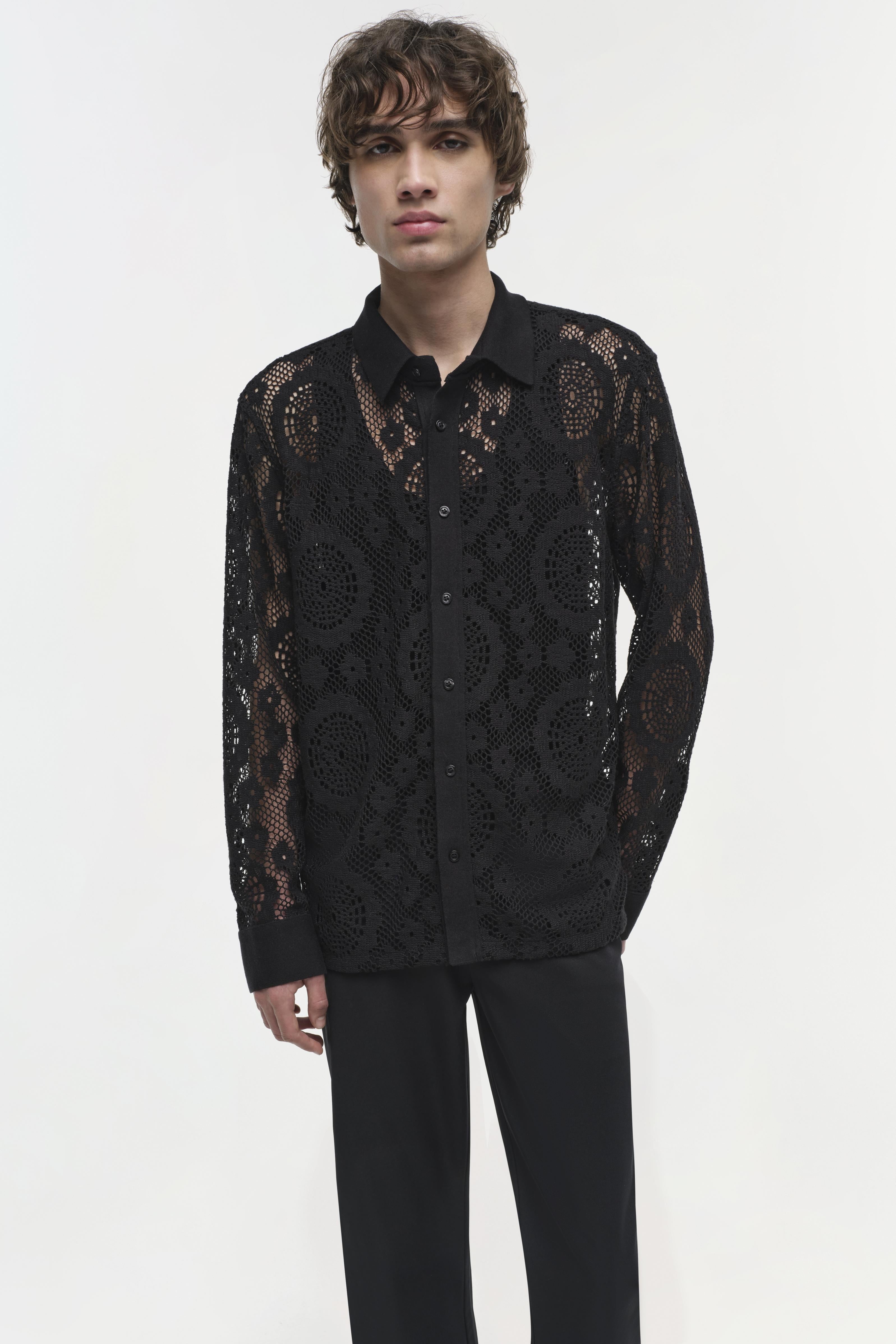 Men's Long Sleeve Lace Shirt - Black | SIMKHAI Men's Long Sleeve Lace Shirt - Black | SIMKHAI