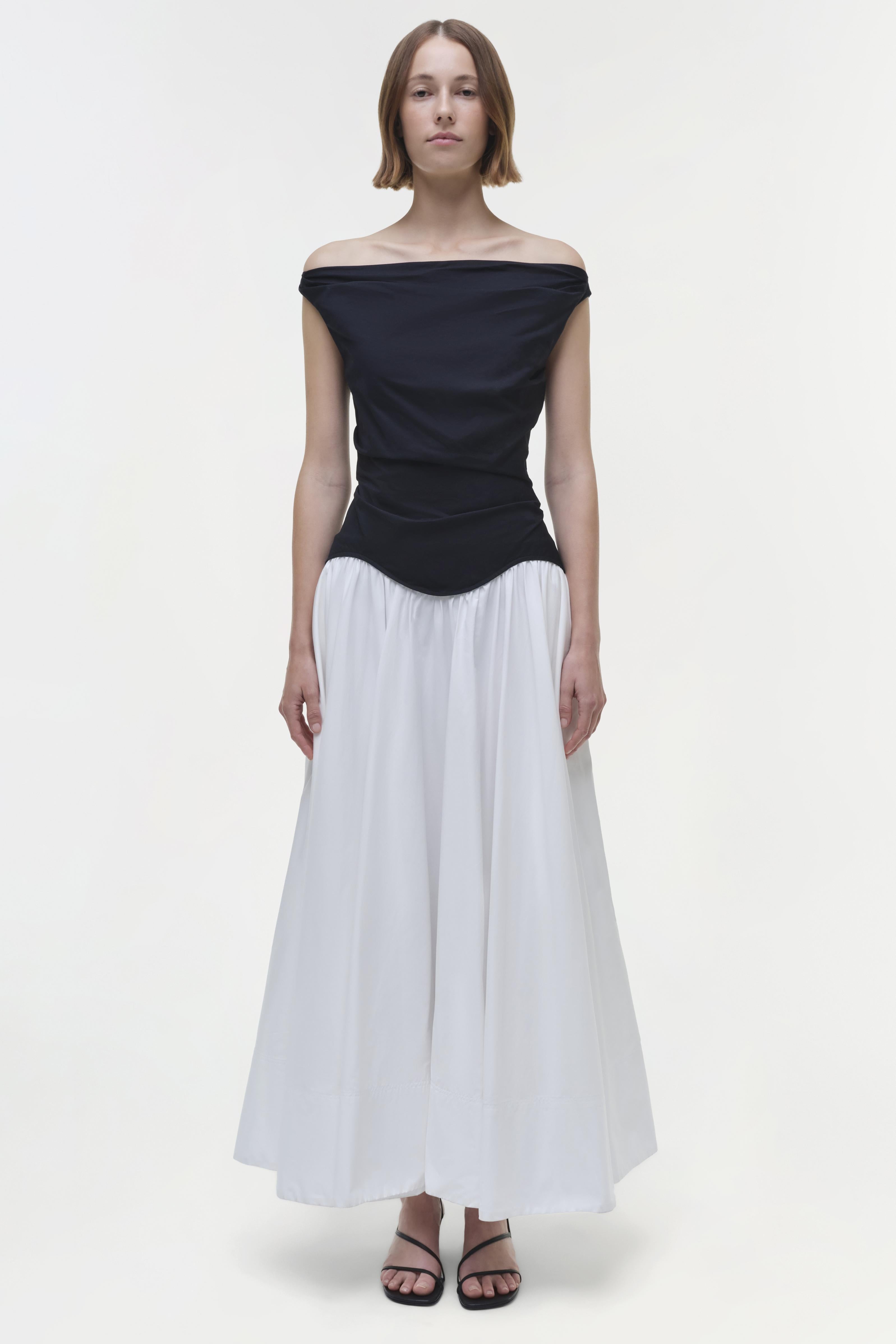 Cersei Off Shoulder Midi Dress - White Black Multi | SIMKHAI Cersei Off Shoulder Midi Dress - White Black Multi | SIMKHAI