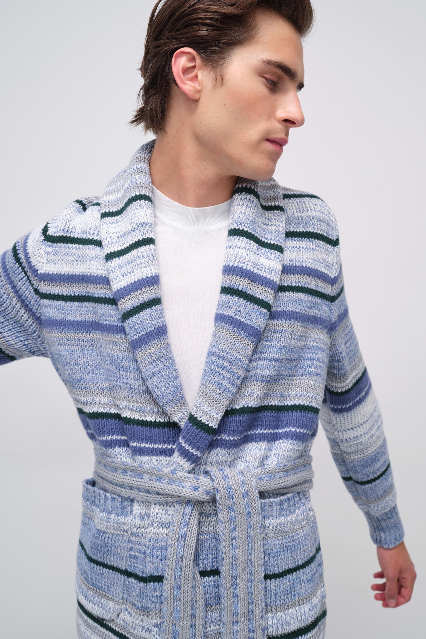 Blue Keenan Space Dye Shawl Collar Cardigan - SIMKHAI