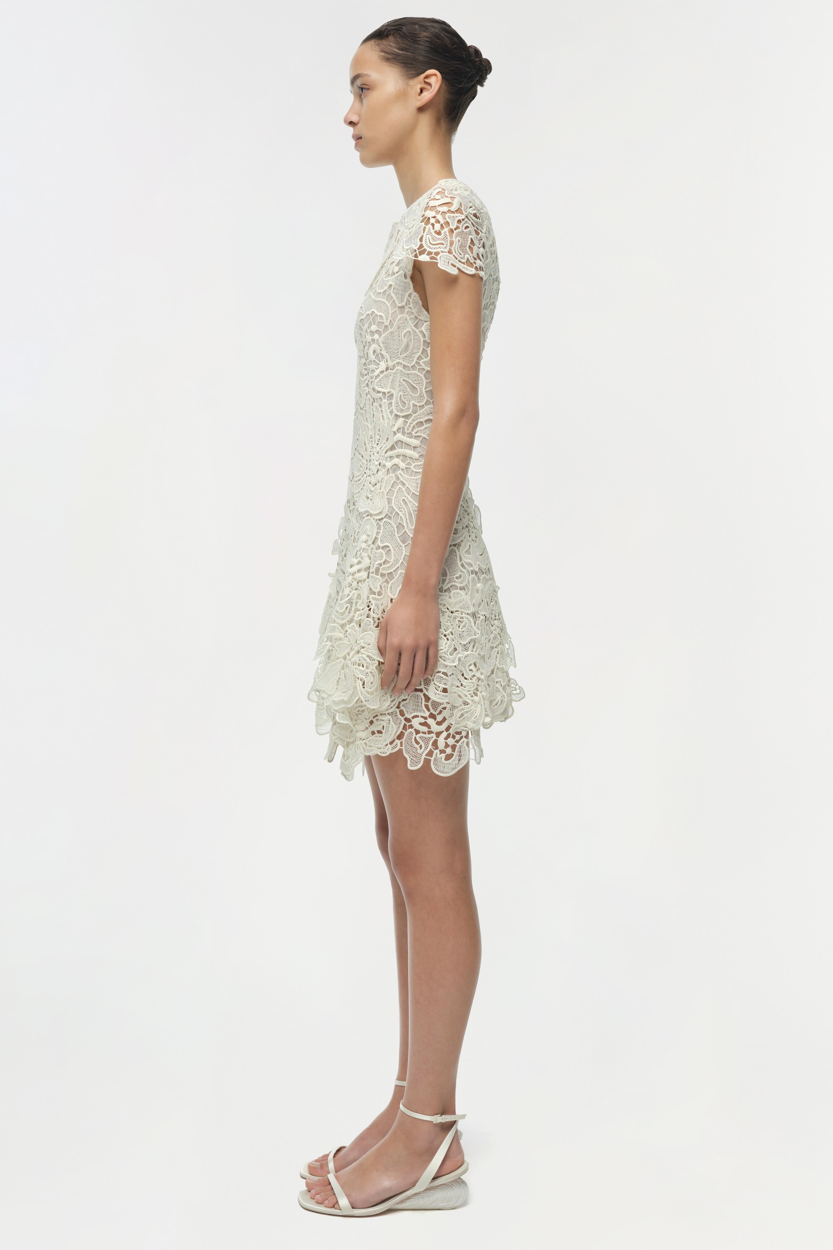 white lace dress with short sleeves SIMKHAI Women's Novelle Lace Mini Dress - White