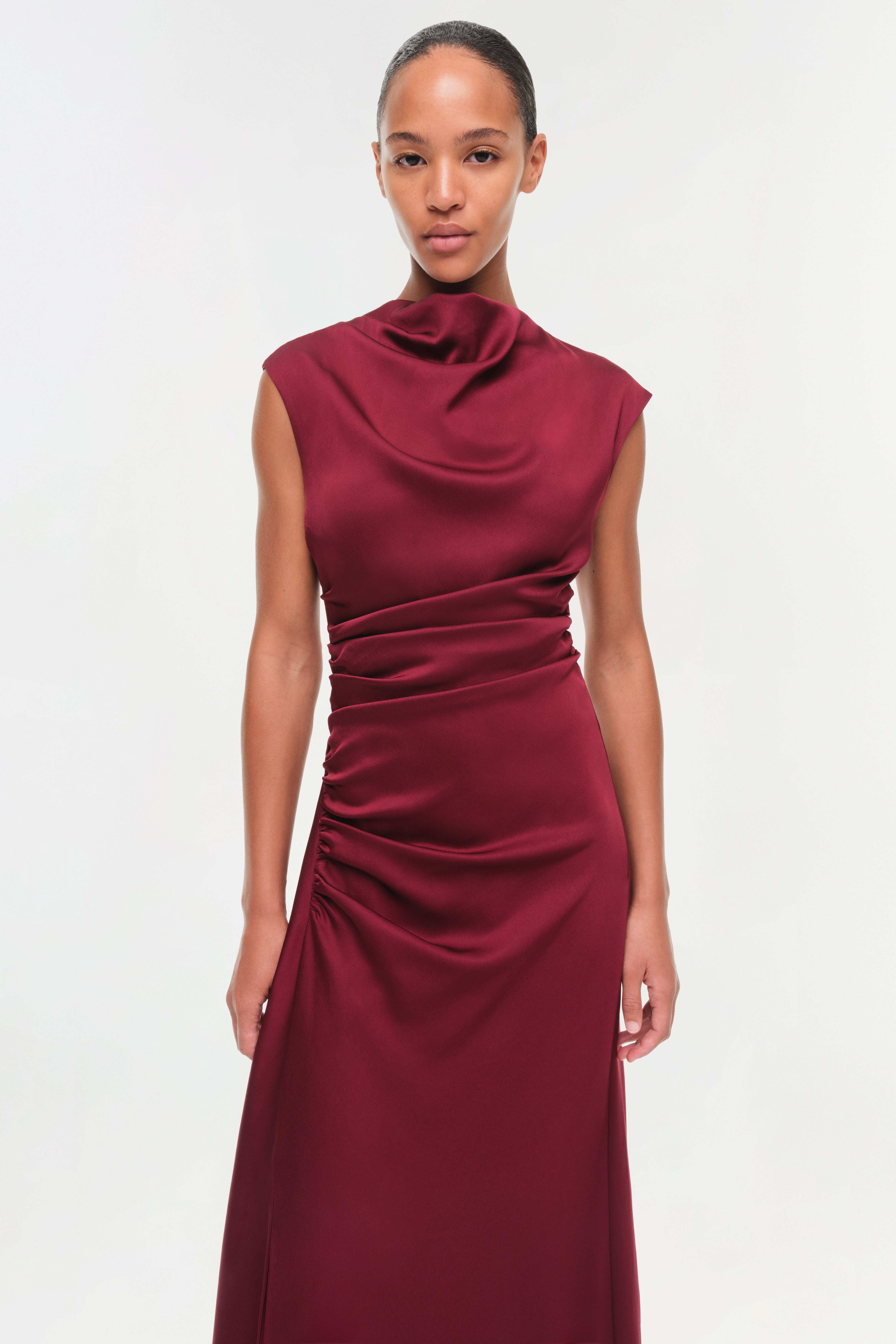 Burke Draped Satin Midi Dress SIMKHAI Burke Draped Satin Midi Dress SIMKHAI