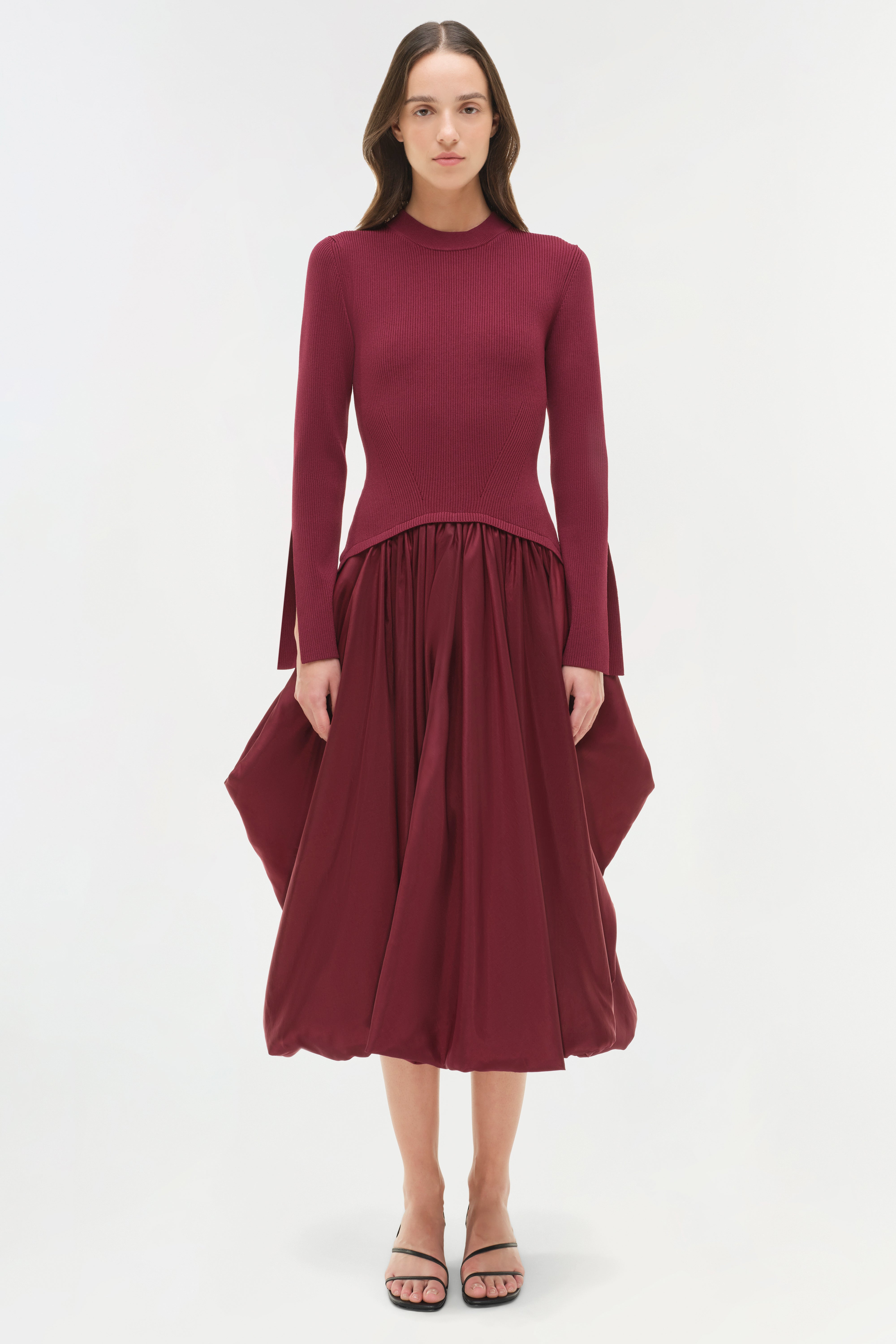 knit bodice dress with tiered midi skirt Ted Baker Audria Knit Bodice Tiered Midi Dress