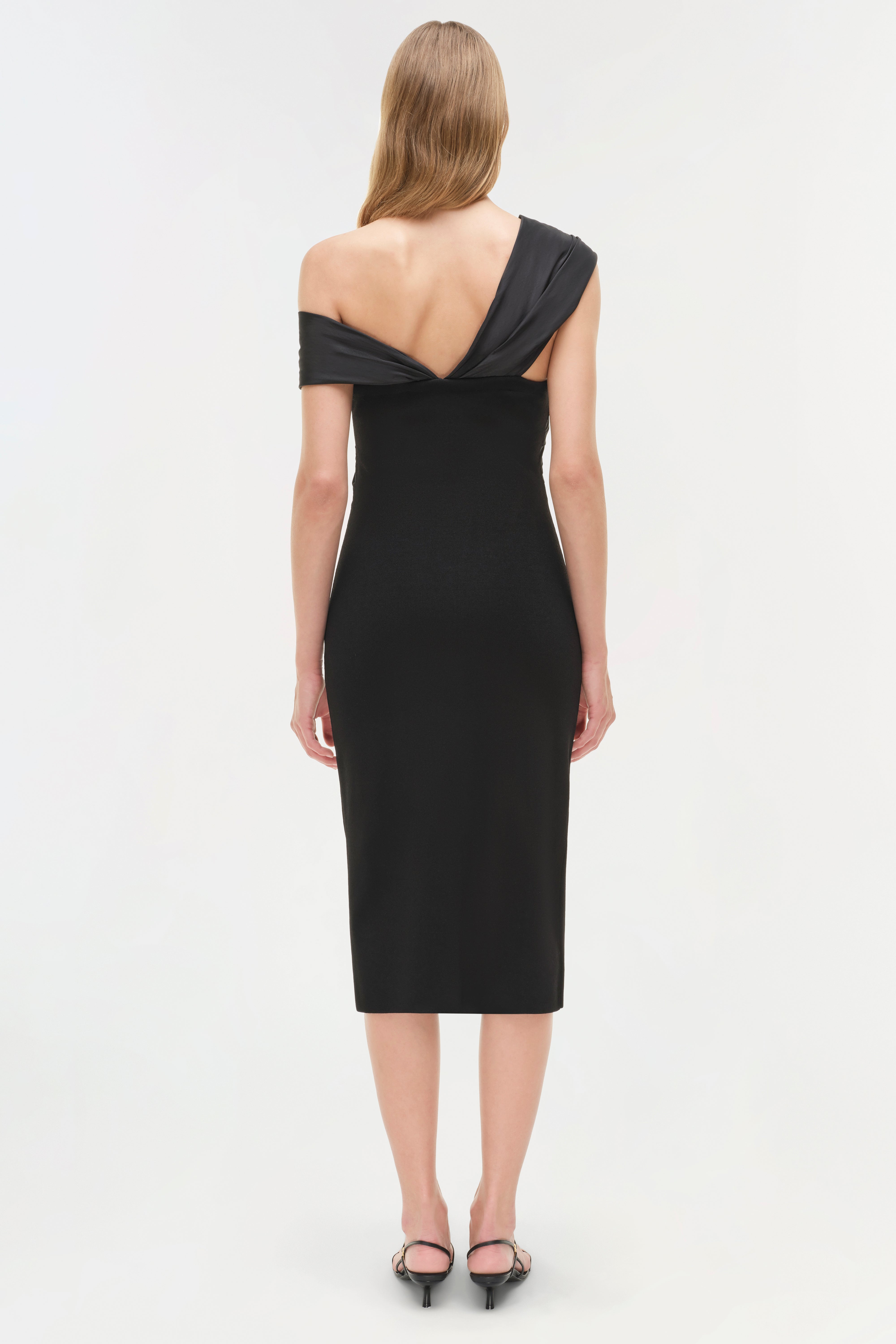 SIMKHAI Women's Knitted Mia Off Shoulder Midi Dress in Black, Size XS SIMKHAI Women's Knitted Mia Off Shoulder Midi Dress in Black, Size XS