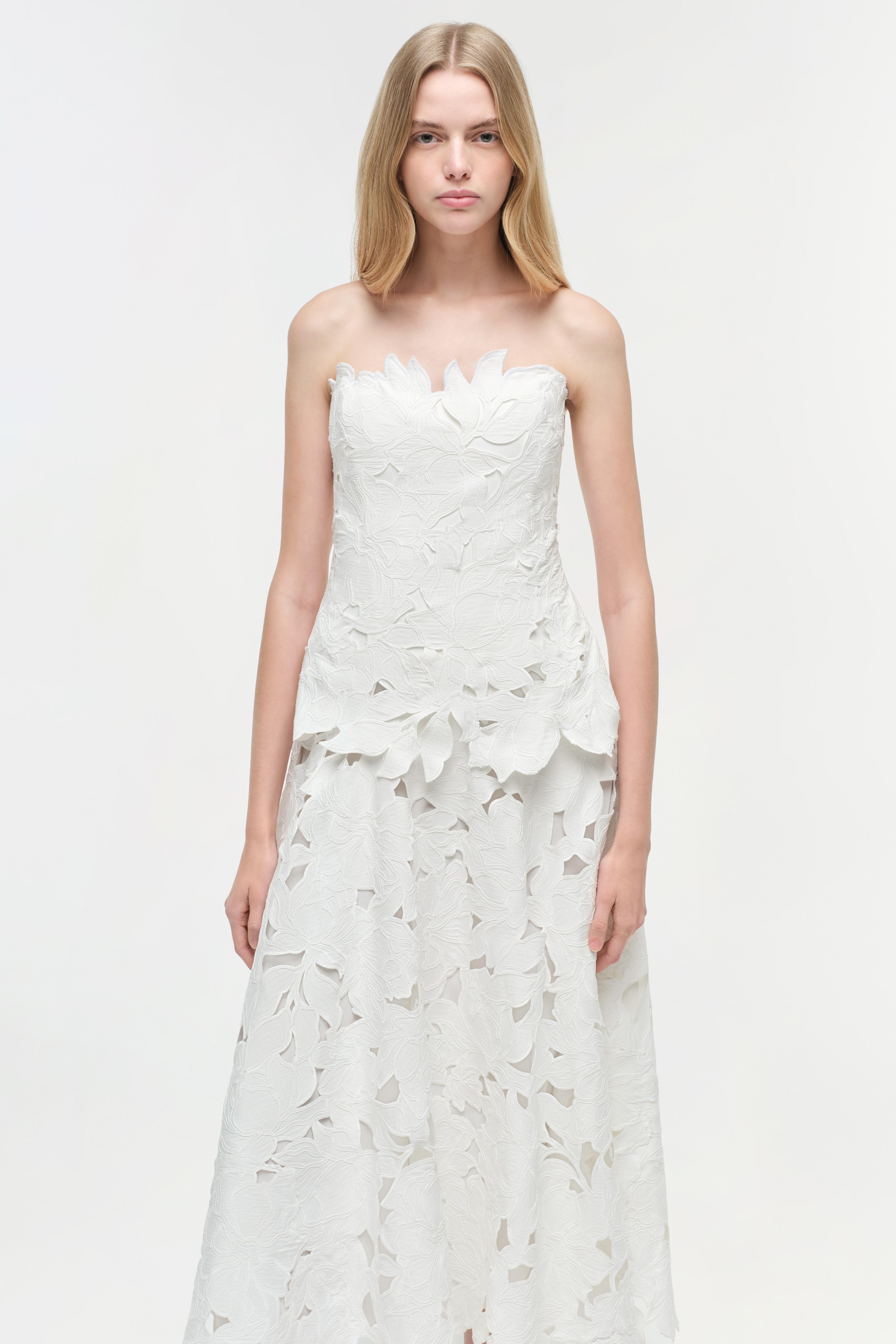 SIMKHAI Women's Audrey Embroidered Midi Dress in White, Size 2 SIMKHAI Women's Audrey Embroidered Midi Dress in White, Size 2