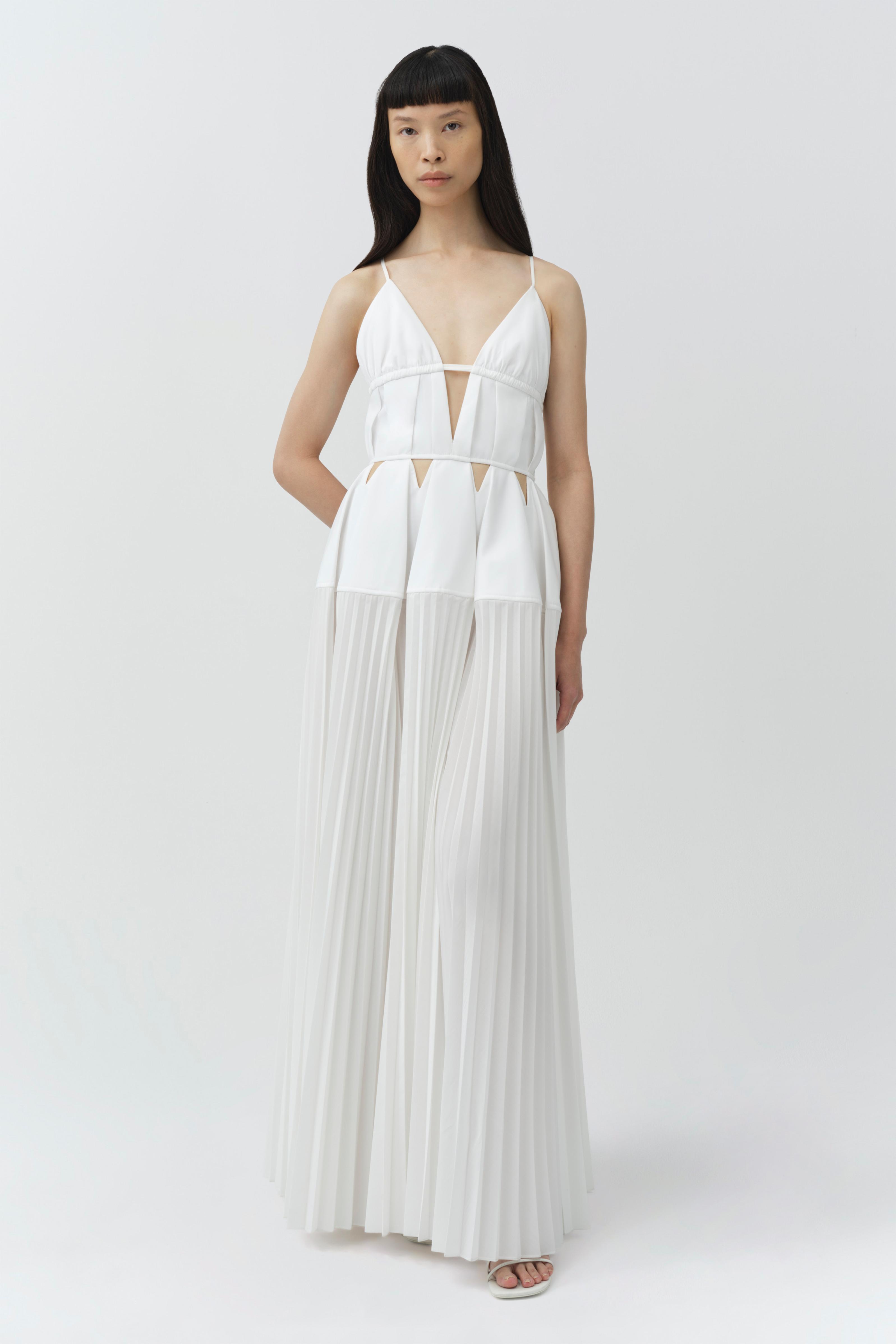simkhai pleated dress Simkhai, Raleigh crpe and satin Midi dress, Women, Burgundy, US 0, Dresses, Materialmix