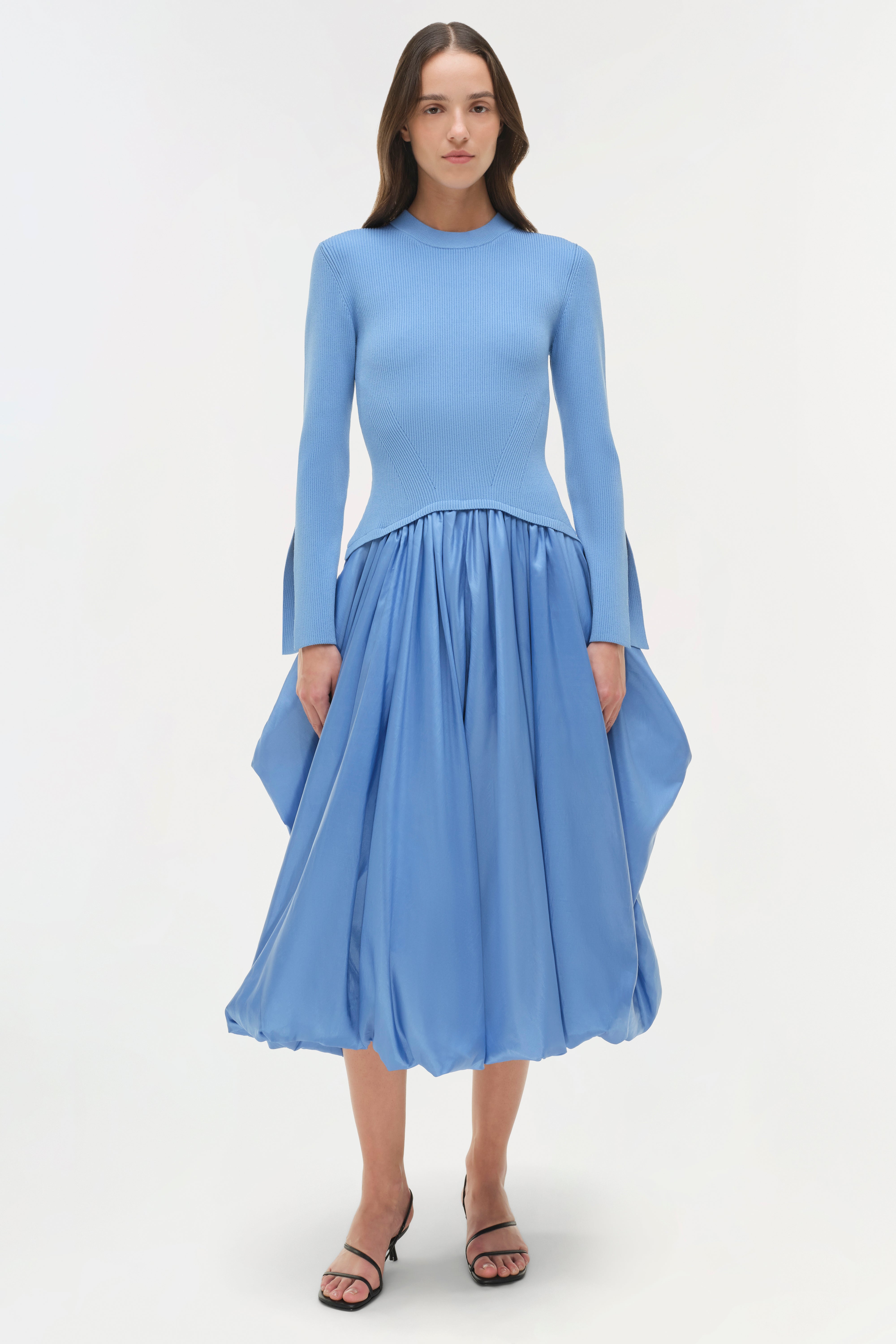 midi dress dress crinkle kombinasi knit import Kenlie Taffeta Knit Midi Dress