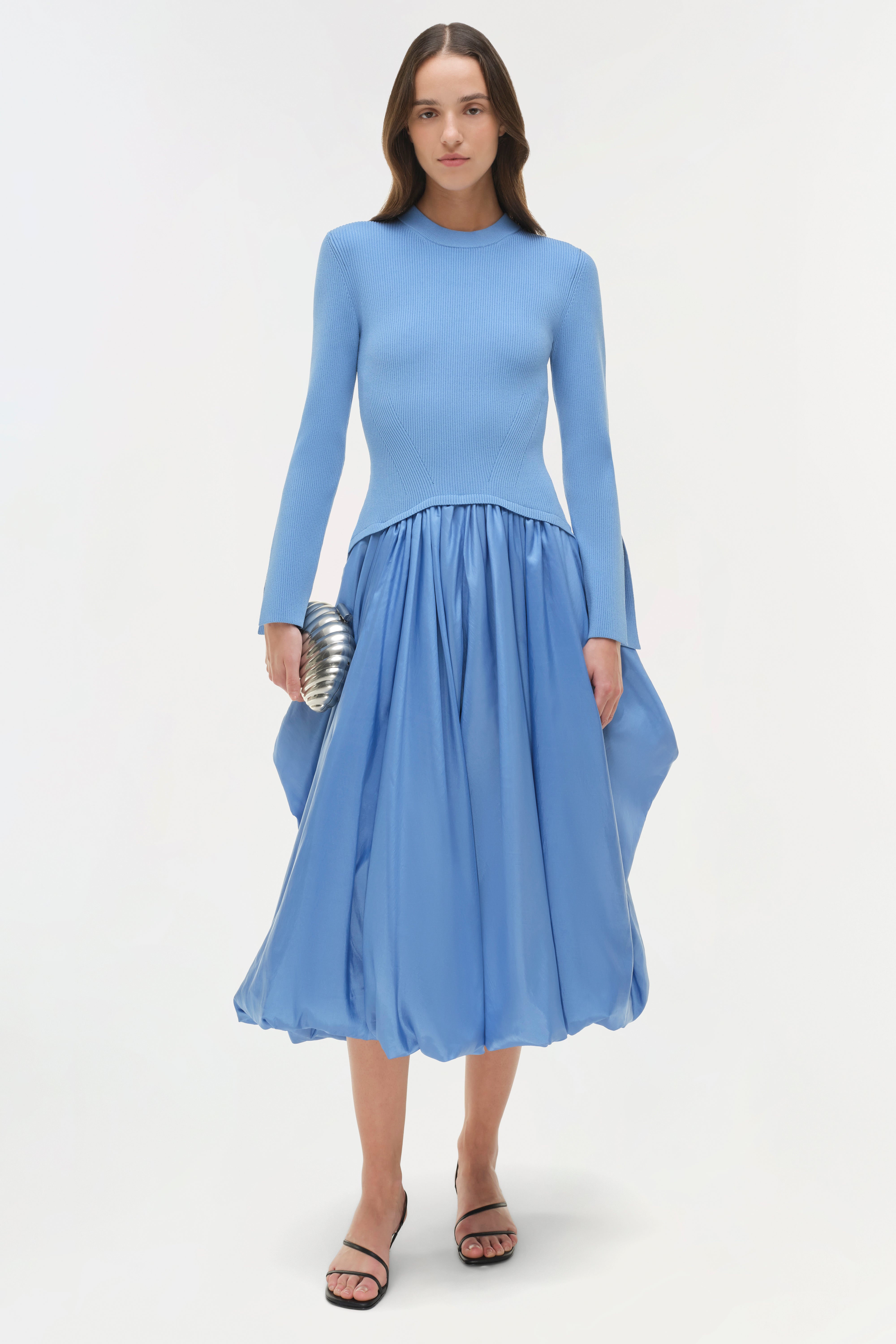 navy knit taffeta midi dress self-portrait Taffeta Boucle Midi Dress
