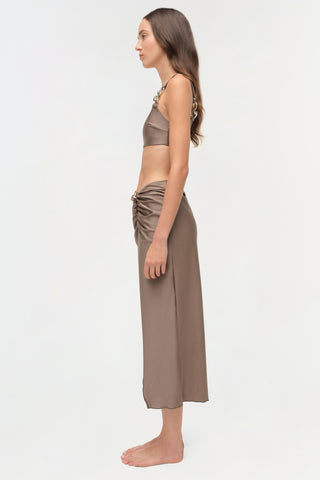 Kora Satin Wrap Midi Skirt