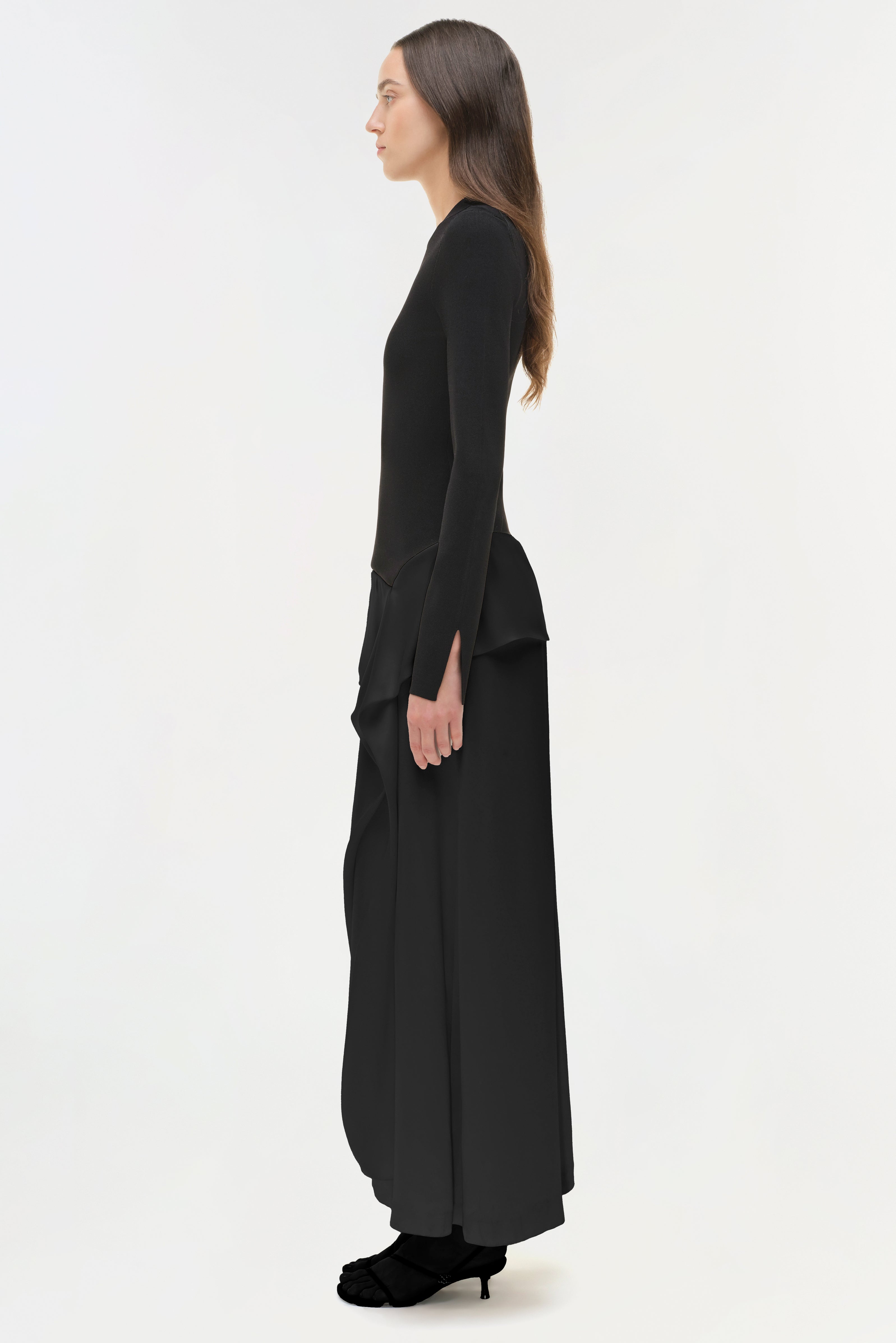 knit and satin dress Ribbed Knit and Satin Midi Dress