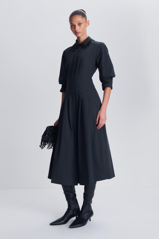 Jazz Embellished Pintuck Midi Dress