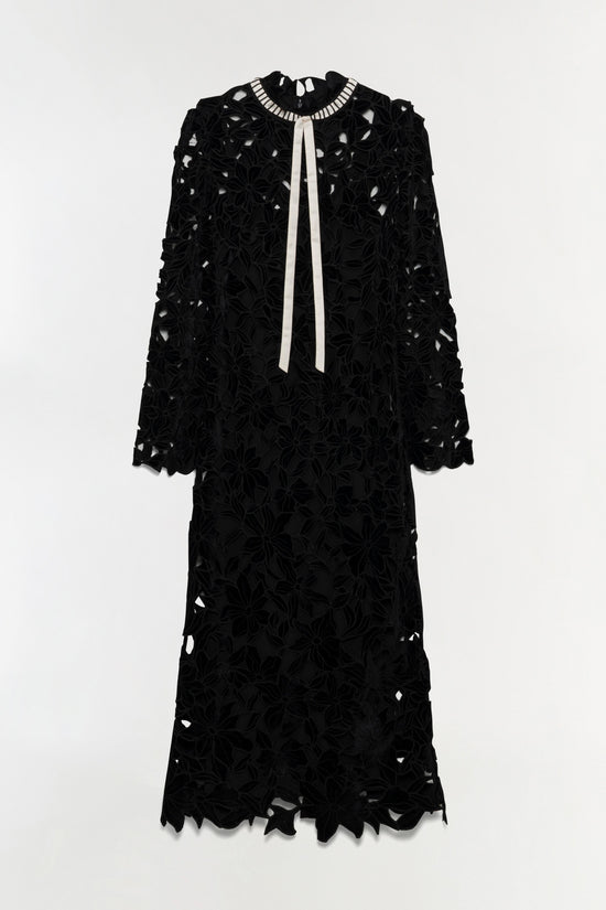 Thiora Velvet Embroidered Lace Midi Dress