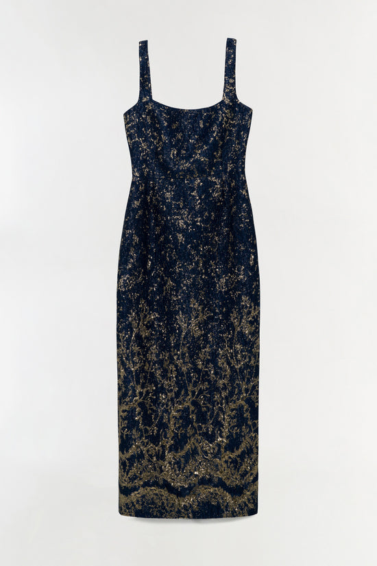 Virette Metallic Jacquard Midi Dress