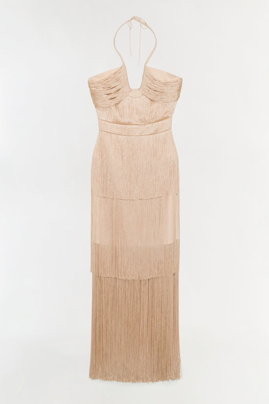 Baldwin Draped Fringe Gown