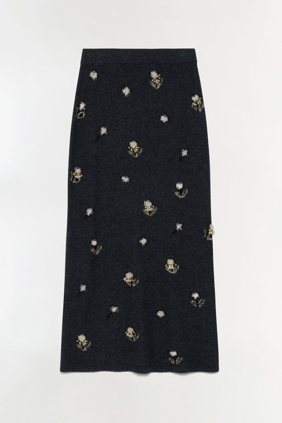 Chelly Embellished Wool Cashmere Midi Skirt