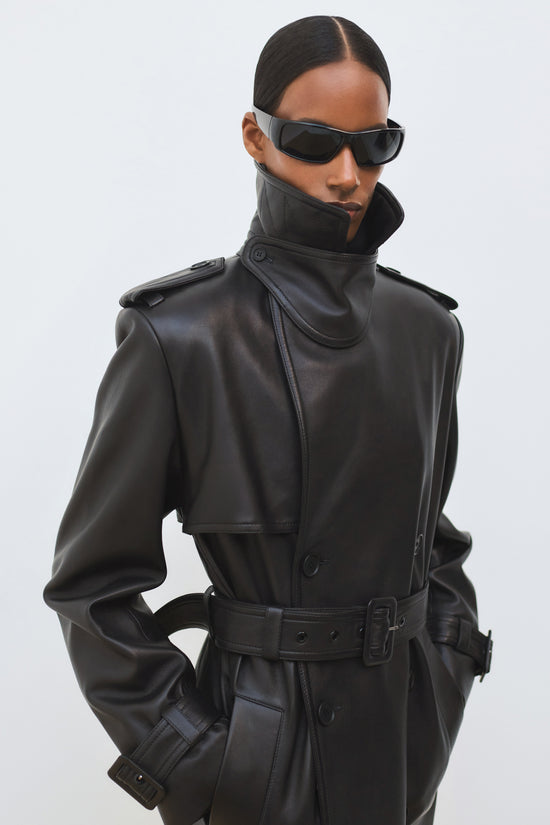 Oteria Belted Leather Coat