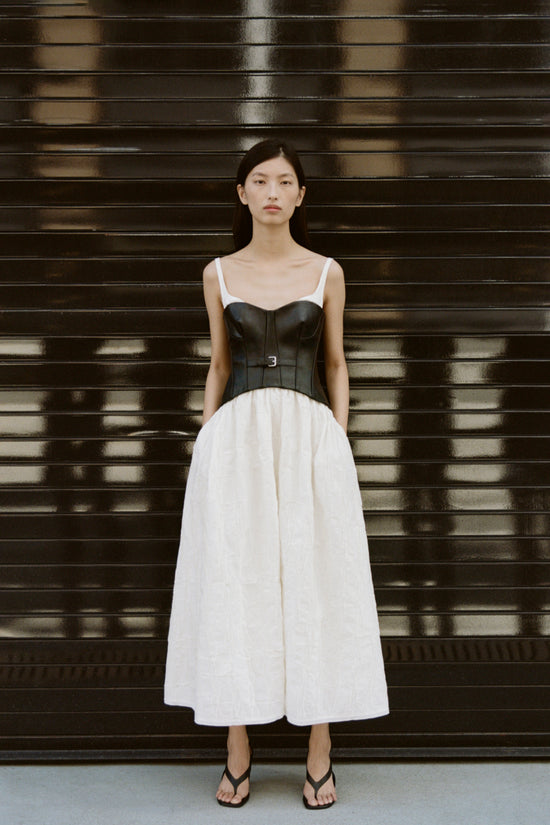 SIMKHAI Cortland Belted Bustier Dress in White,Black