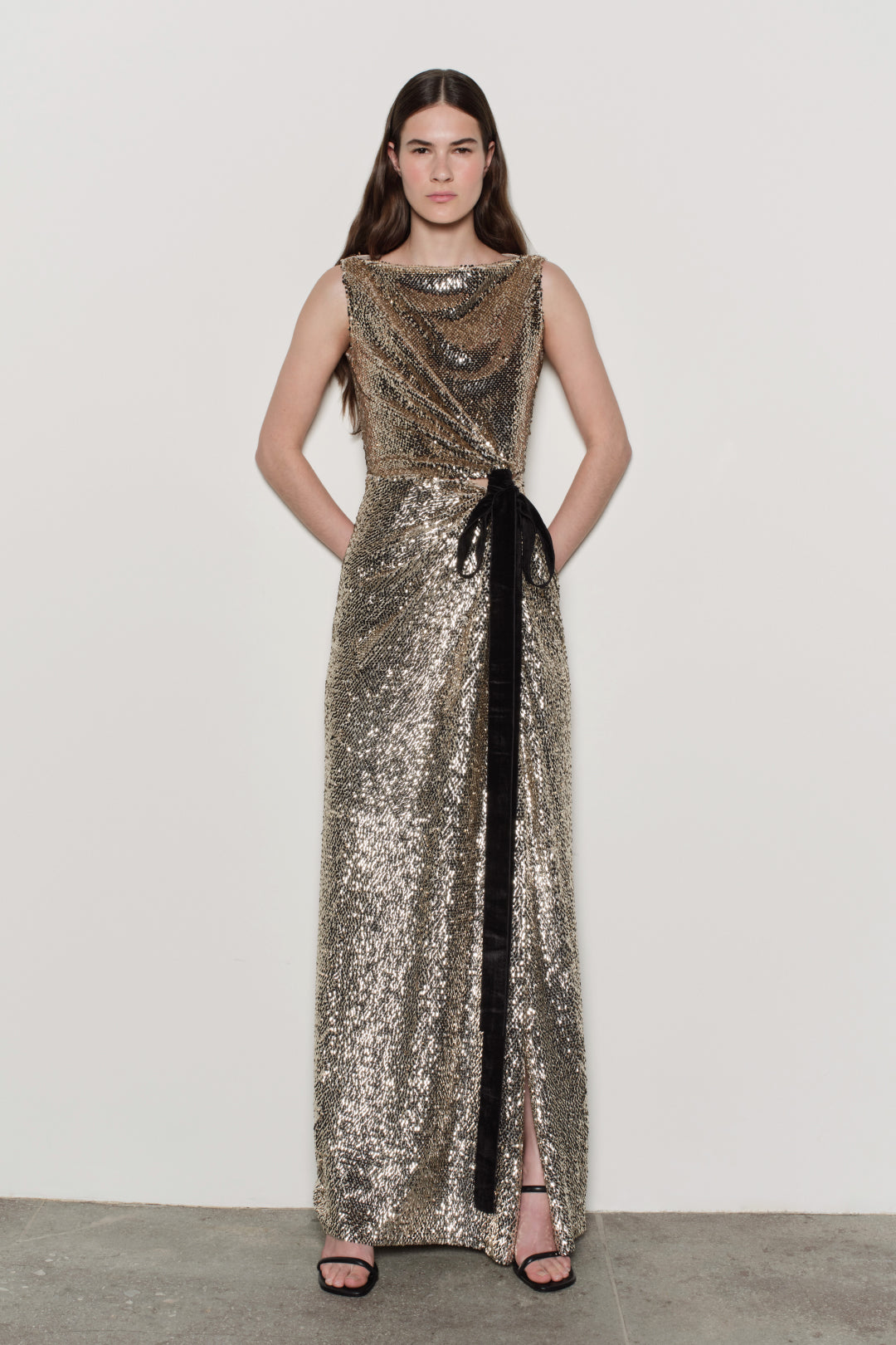 SIMKHAI Women's Felicity Draped Sequin Gown in Gold Multi, Size 2 SIMKHAI Women's Felicity Draped Sequin Gown in Gold Multi, Size 2