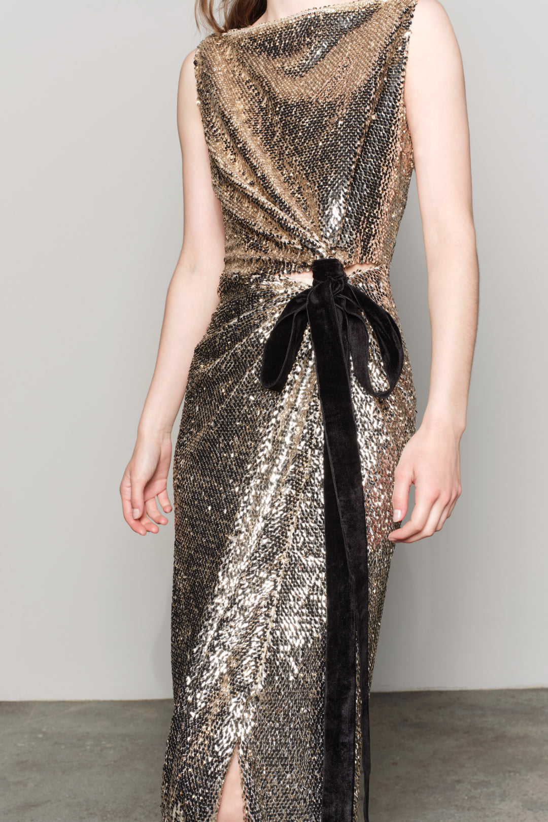 SIMKHAI Women's Felicity Draped Sequin Gown in Gold Multi, Size 2 SIMKHAI Women's Felicity Draped Sequin Gown in Gold Multi, Size 2