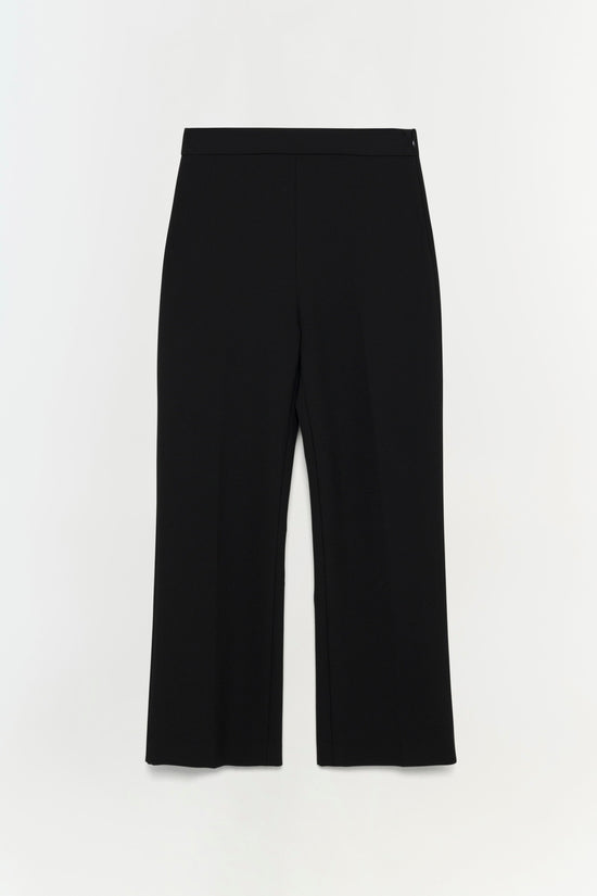Black wide-leg pants with a high waistband and straight silhouette displayed on a neutral background.