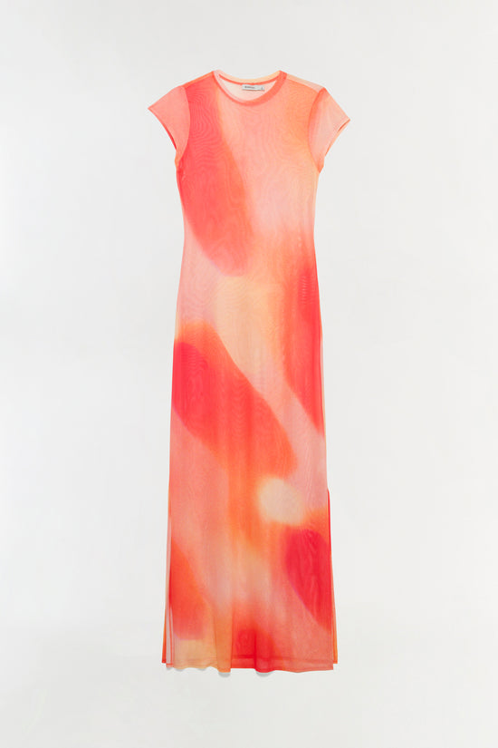 orange tie dye dress SIMKHAI Women's Fia Mesh Midi Dress in Golden Hour Sunset, Size XS