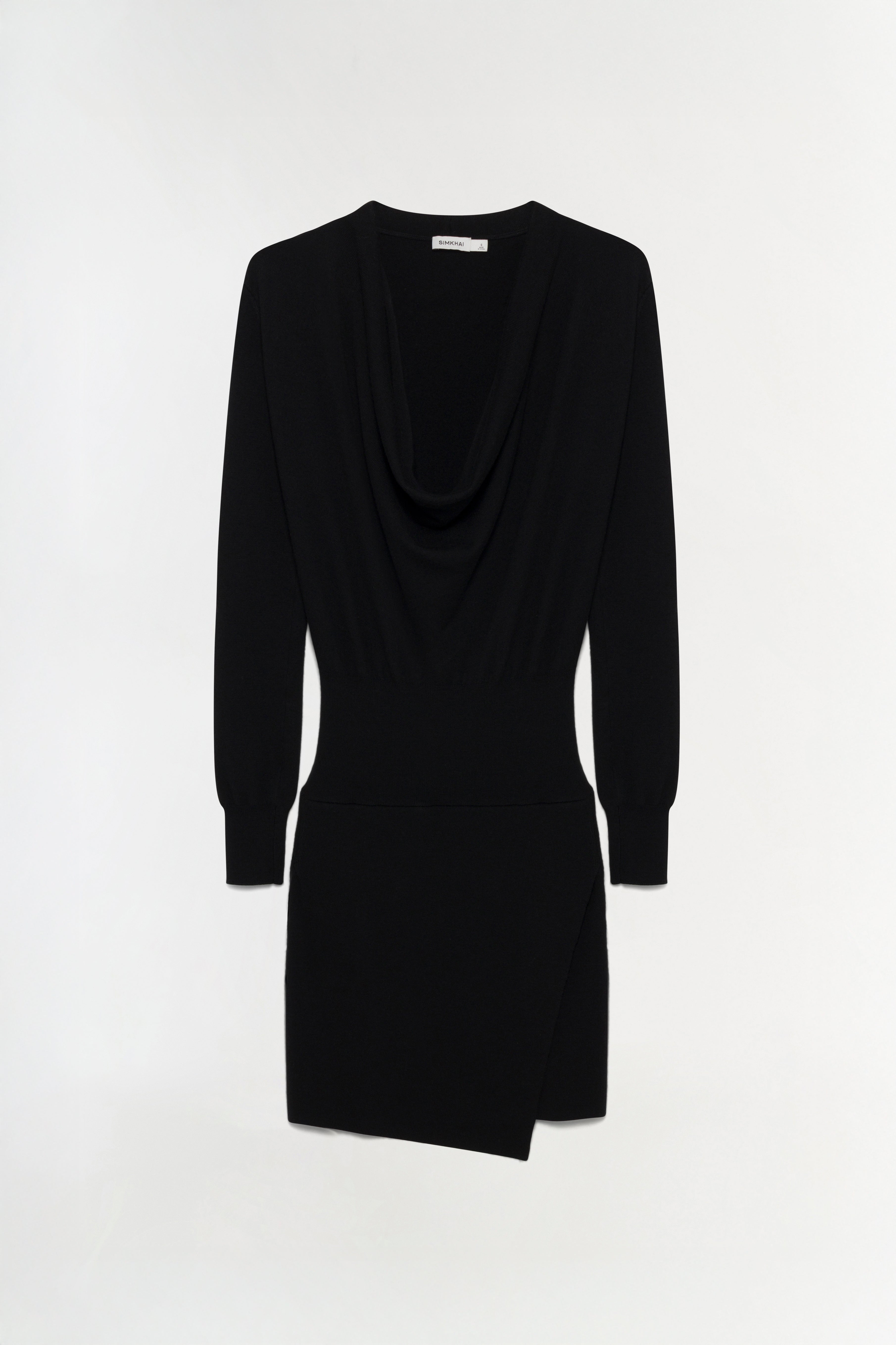 black wool mini dress Wool Contoured Collar Mini Dress