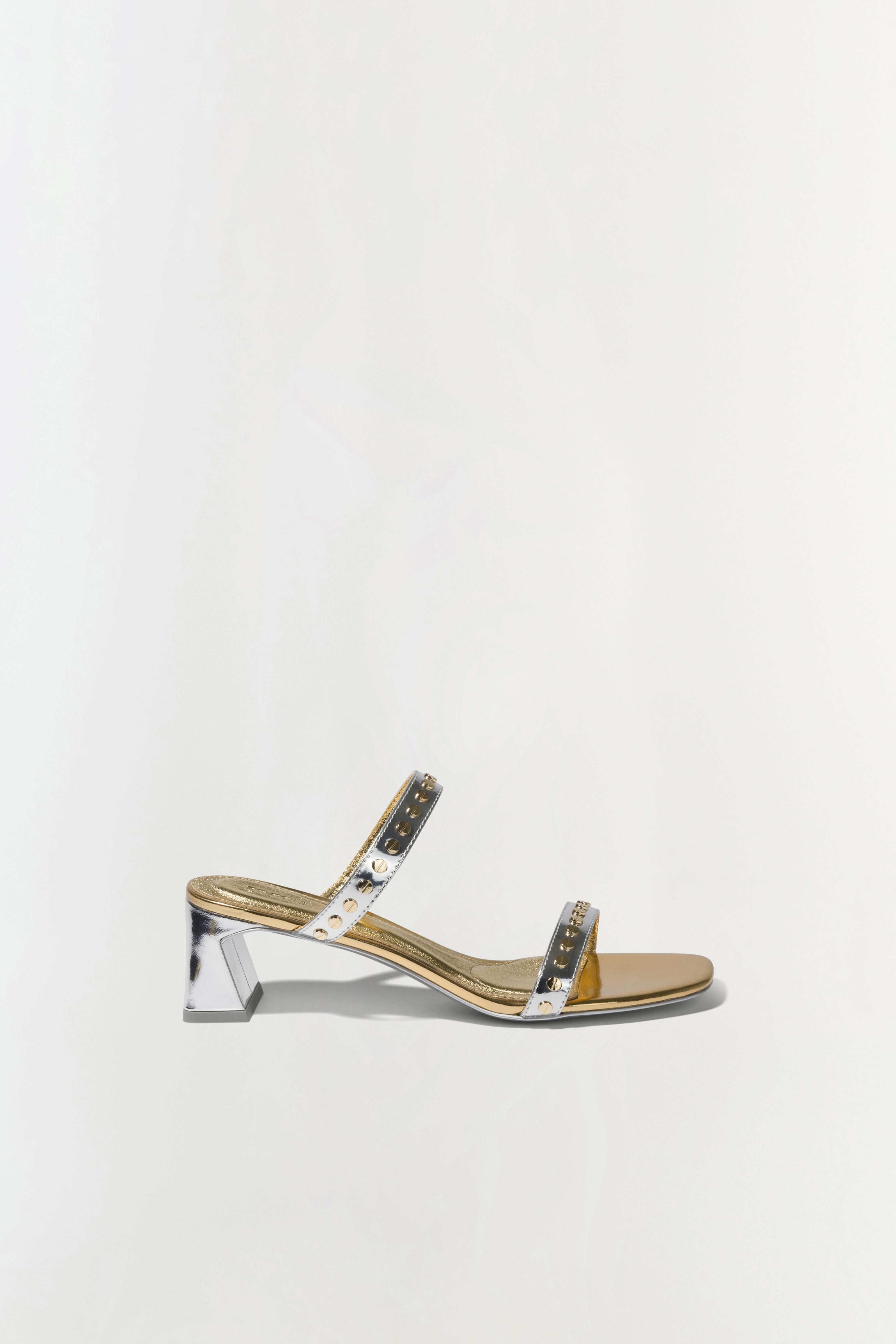 mid block heel sandals silver