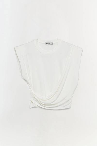 Signature Estelle Cropped Crew Neck Top - White | SIMKHAI