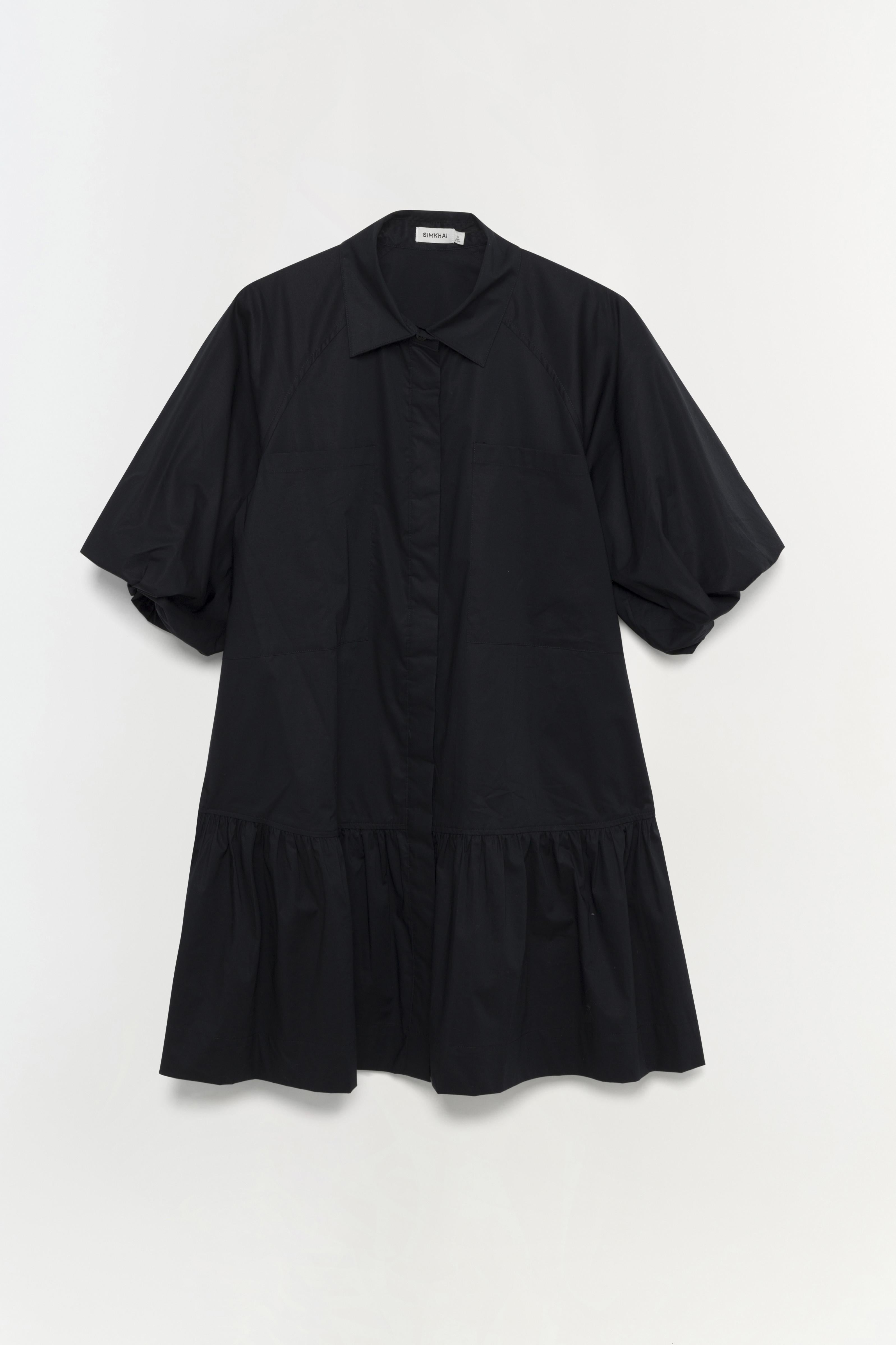 Crissy Balloon Short Sleeves Mini Shirt Dress - Black | SIMKHAI Crissy Balloon Short Sleeves Mini Shirt Dress - Black | SIMKHAI